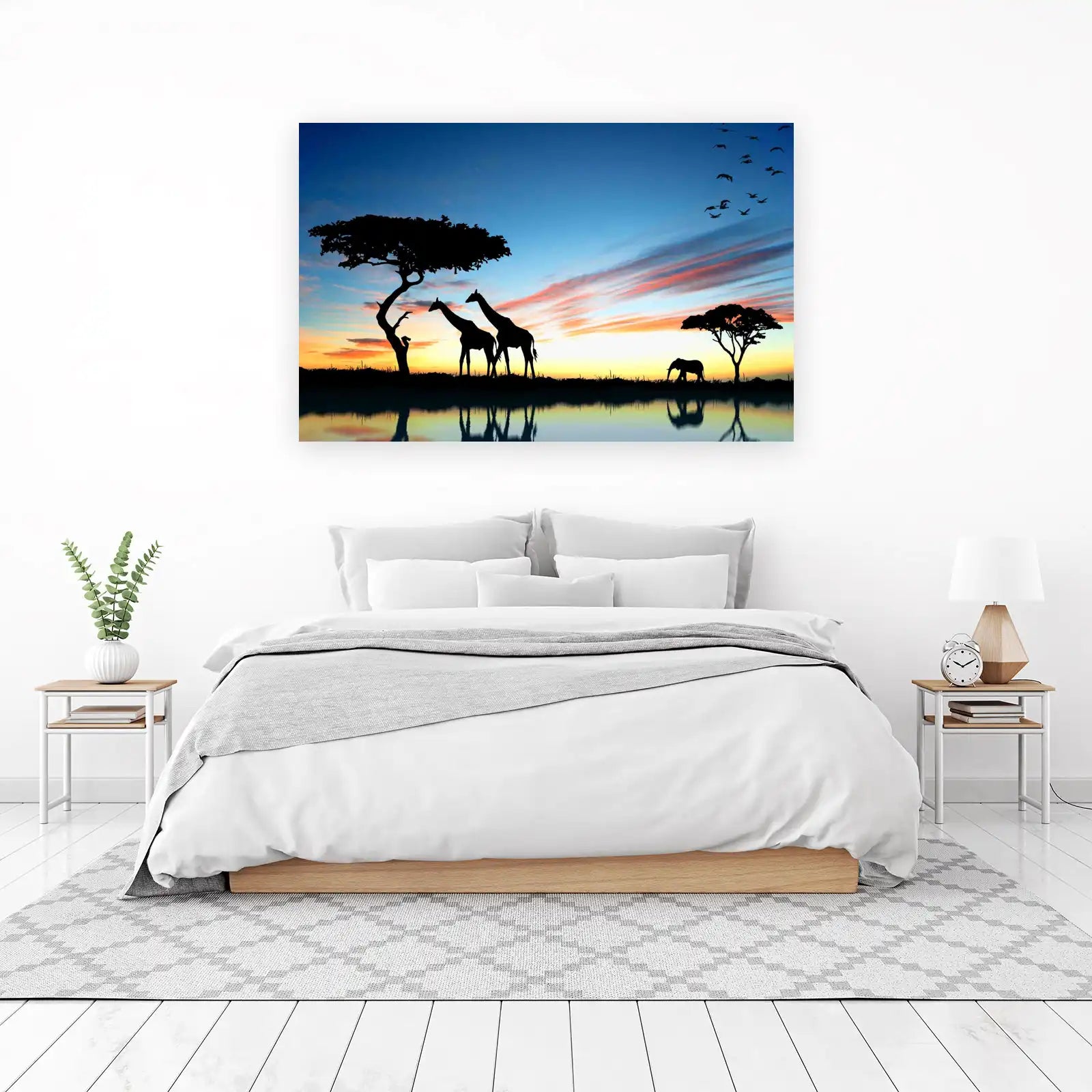 African Sunset Giraffes & Elephant Wall Art