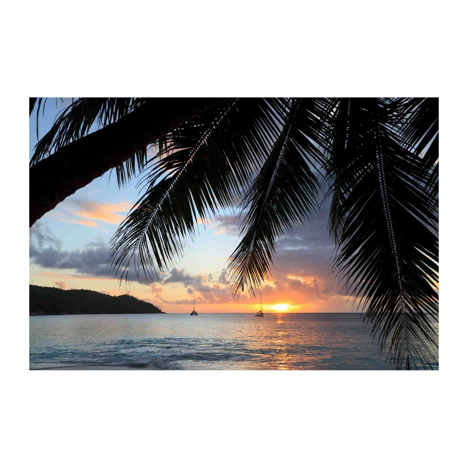 Serene Tropical Sunset Sailboats Wall Art