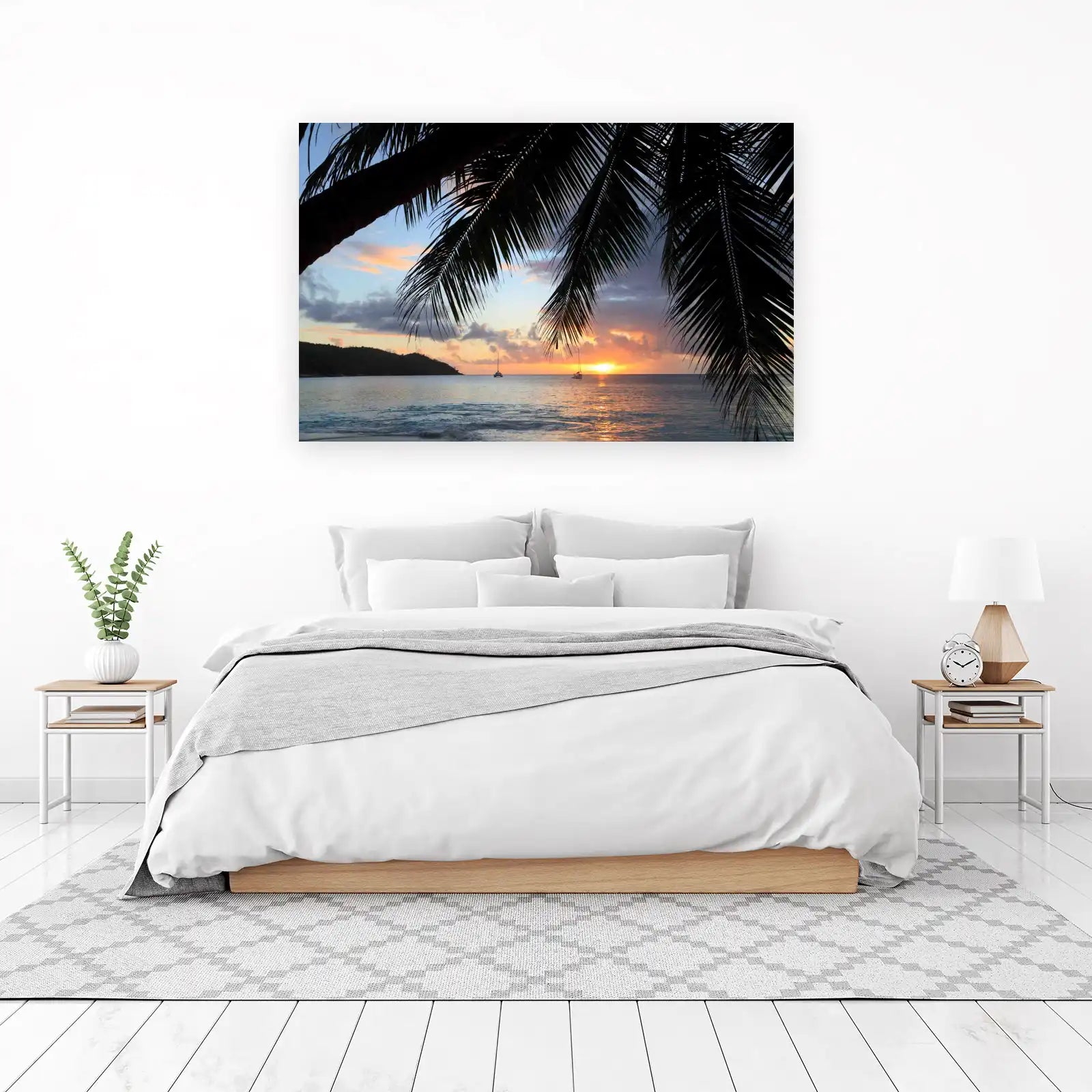 Serene Tropical Sunset Sailboats Wall Art