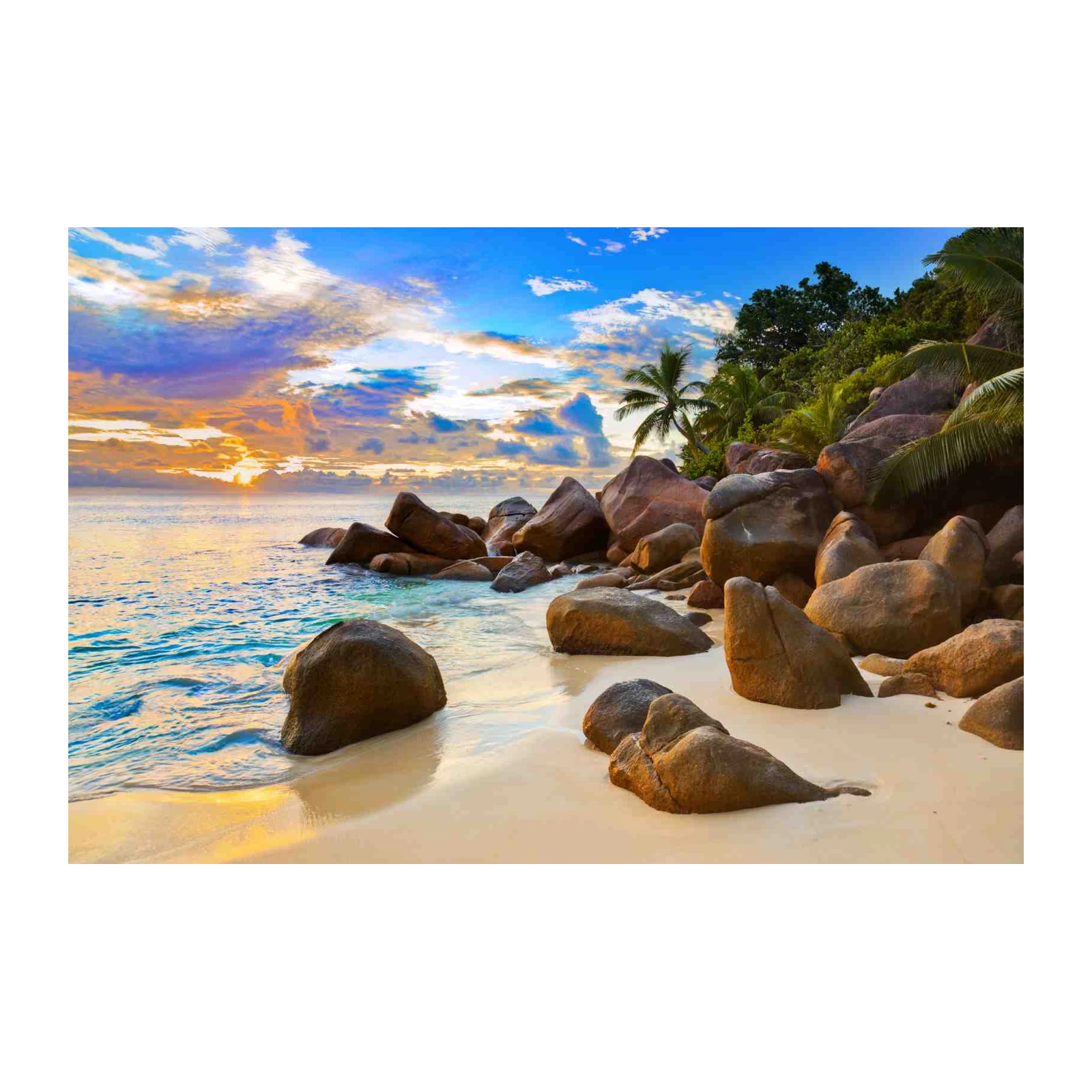 Tropical Sunset Beach Rocks Wall Art
