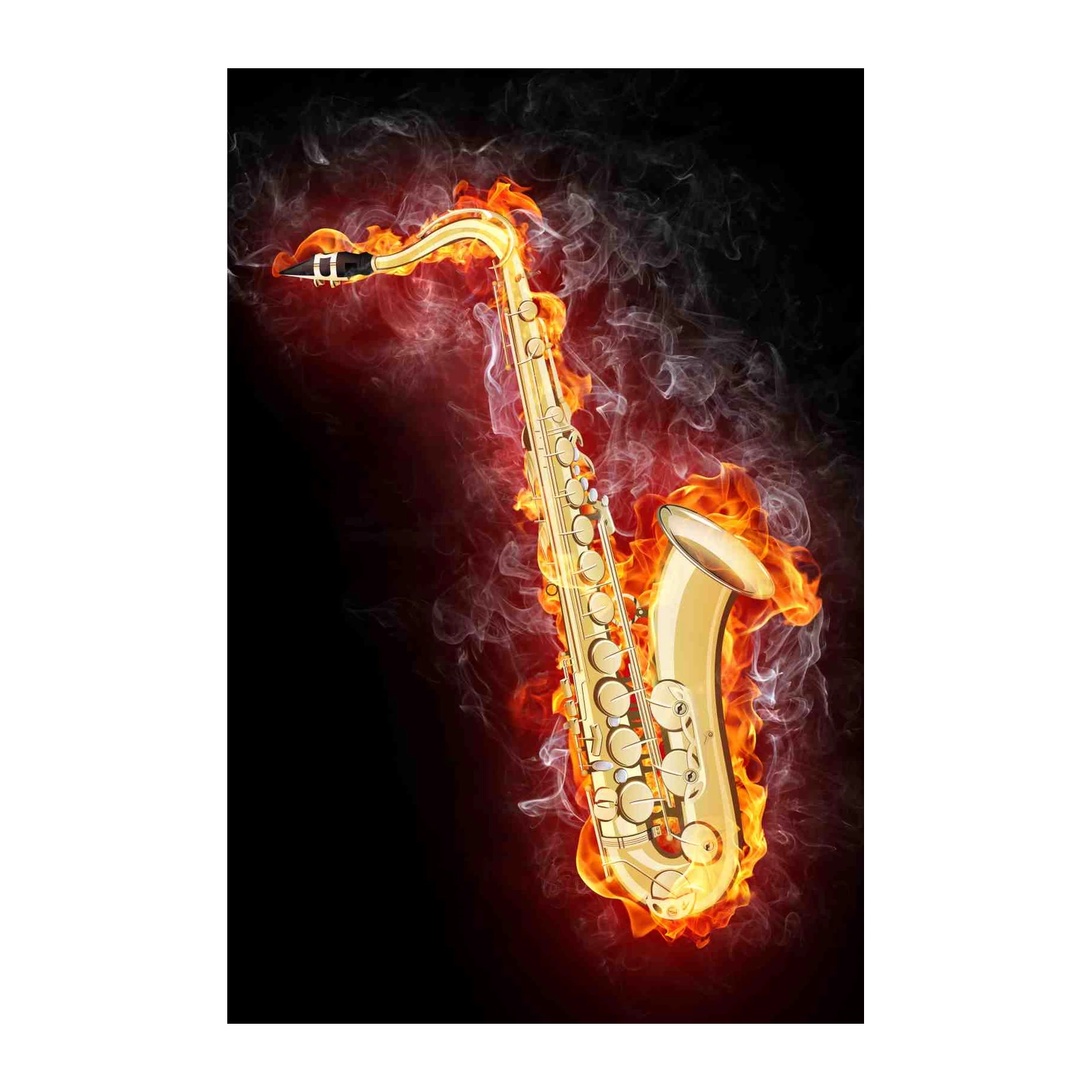 Fiery Saxophone Music Art Wall Art
