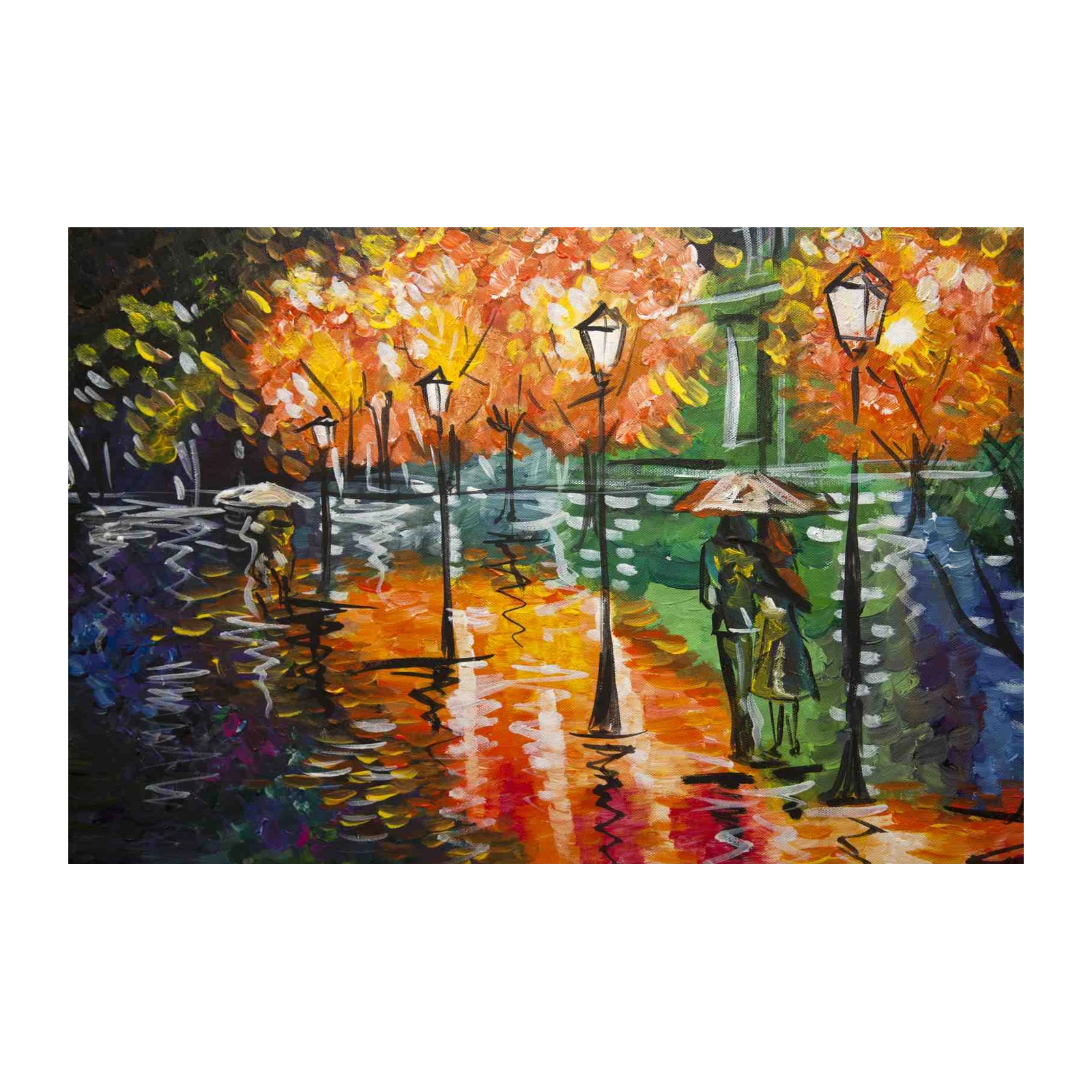 Couple Under Umbrella Autumn Park Wall Art