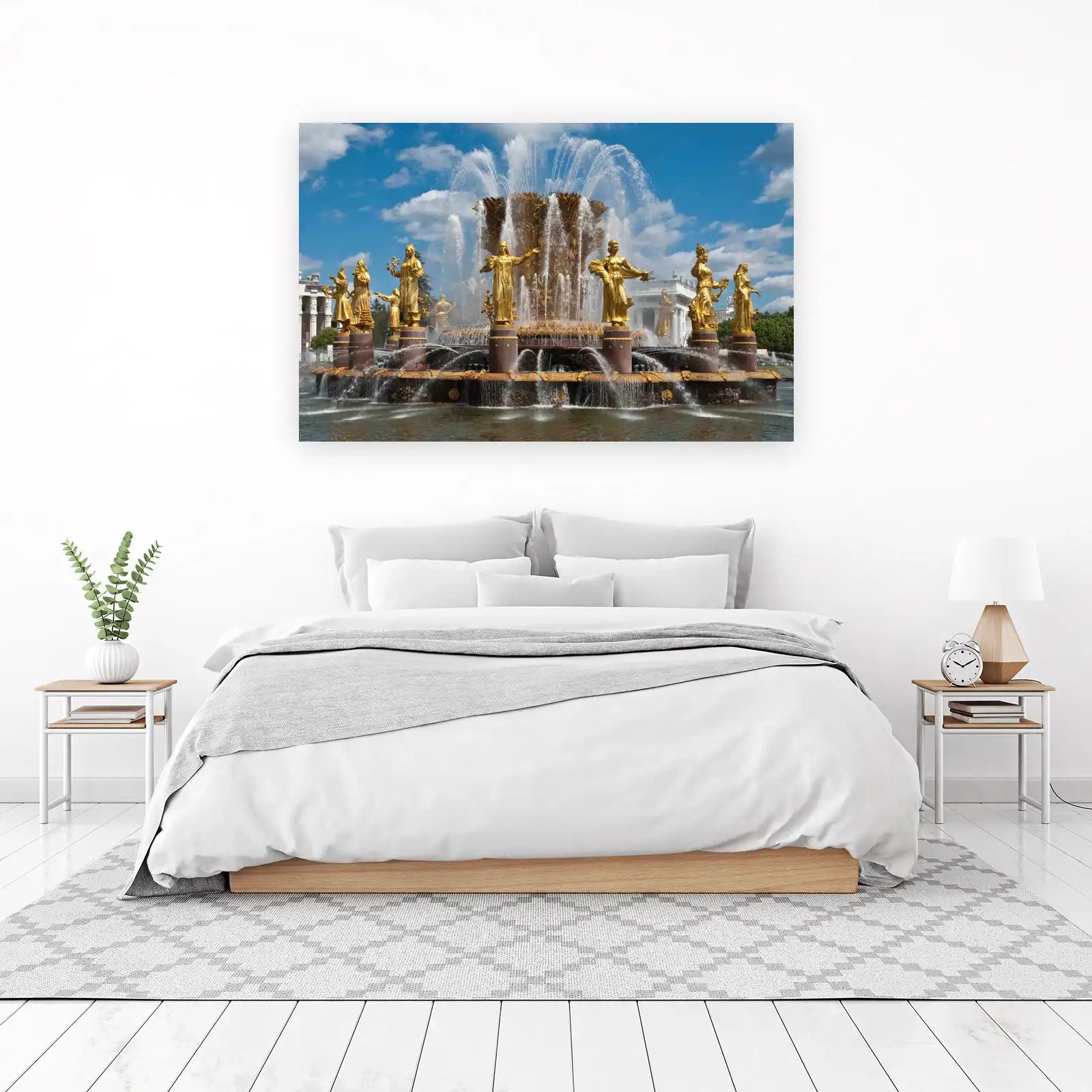 Golden Fountain Statues Monumental Wall Art