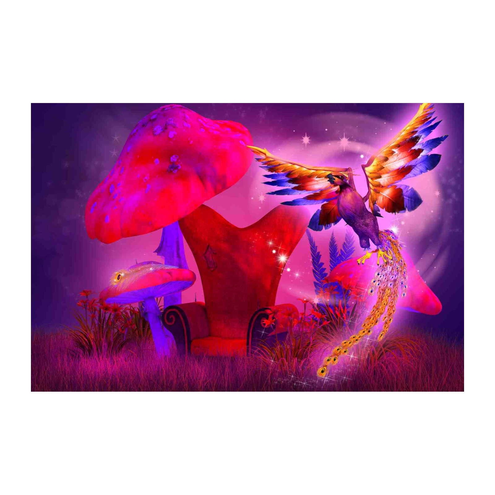 Enchanted Phoenix & Mushroom Realm Wall Art