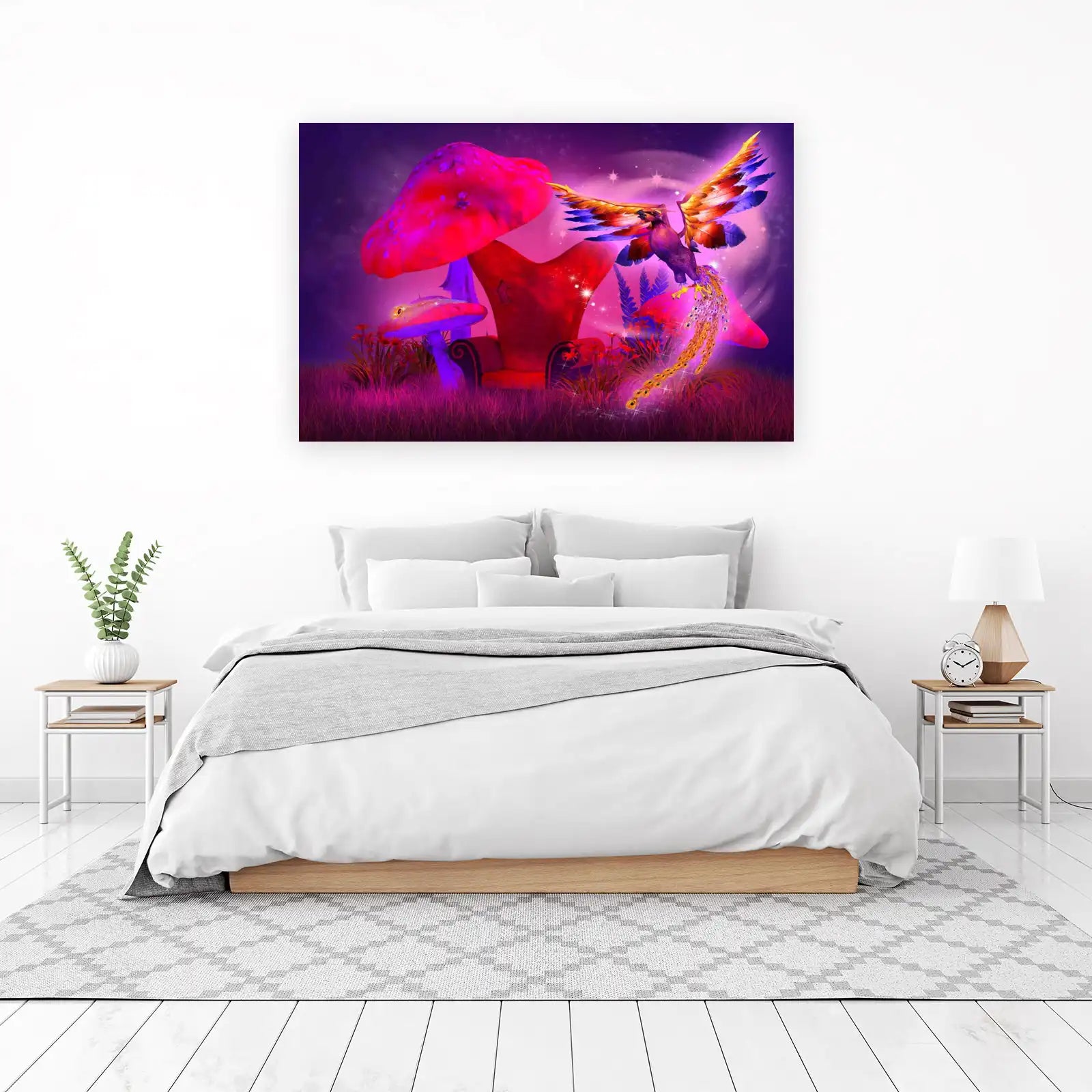 Enchanted Phoenix & Mushroom Realm Wall Art