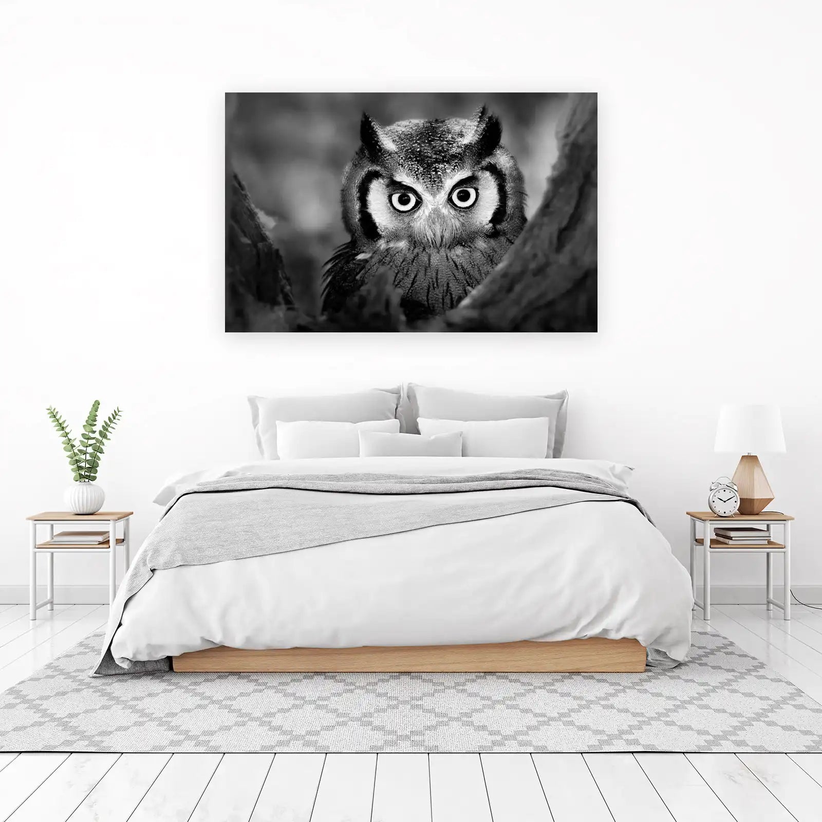 Intense Owl Portrait B&W Wall Art