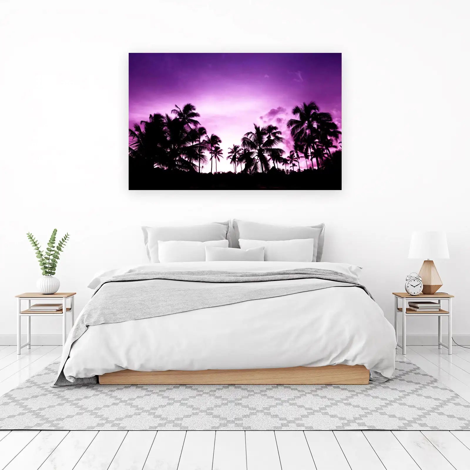 Vibrant Purple Palm Trees Sunset Wall Art