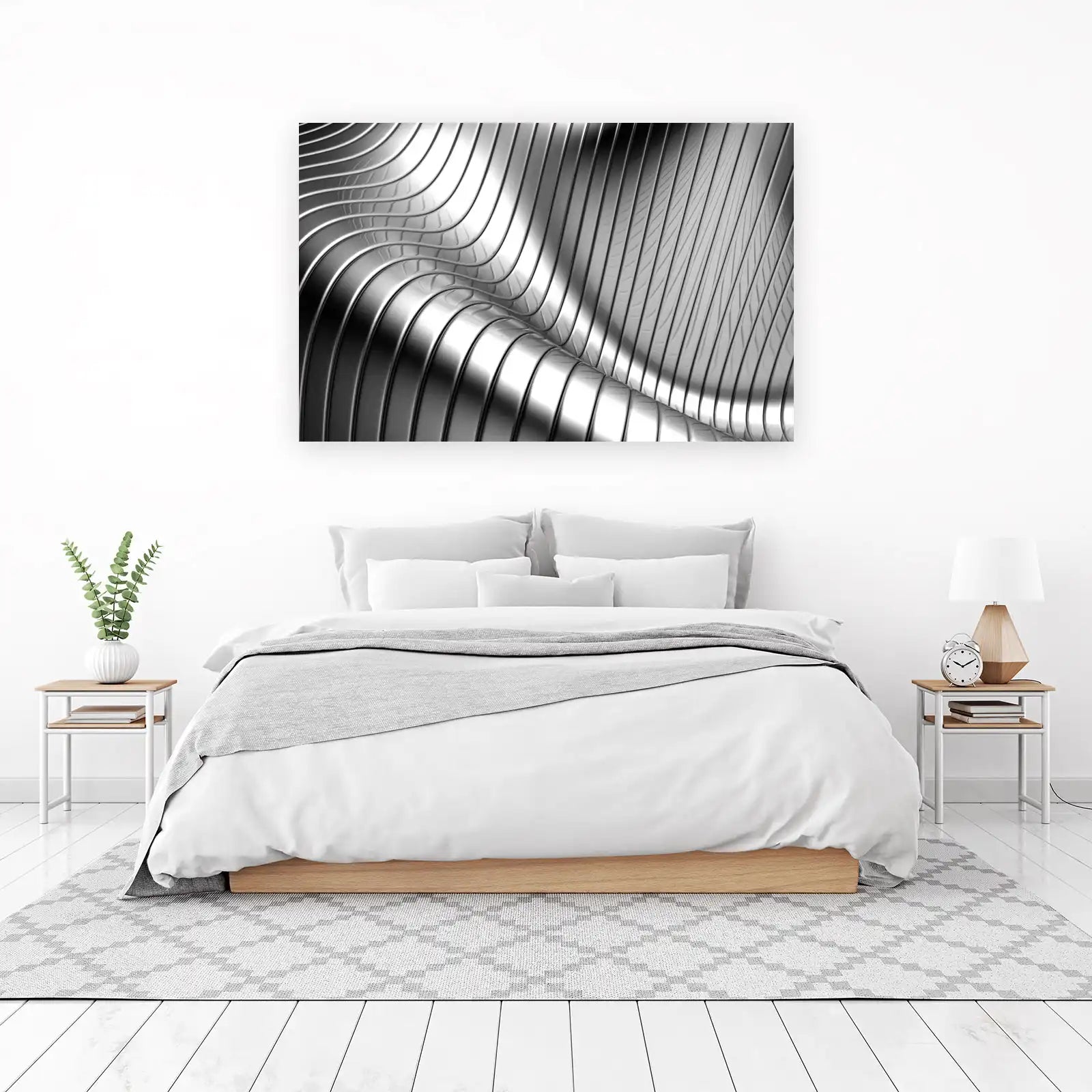 Abstract Silver Waves Metal Wall Art