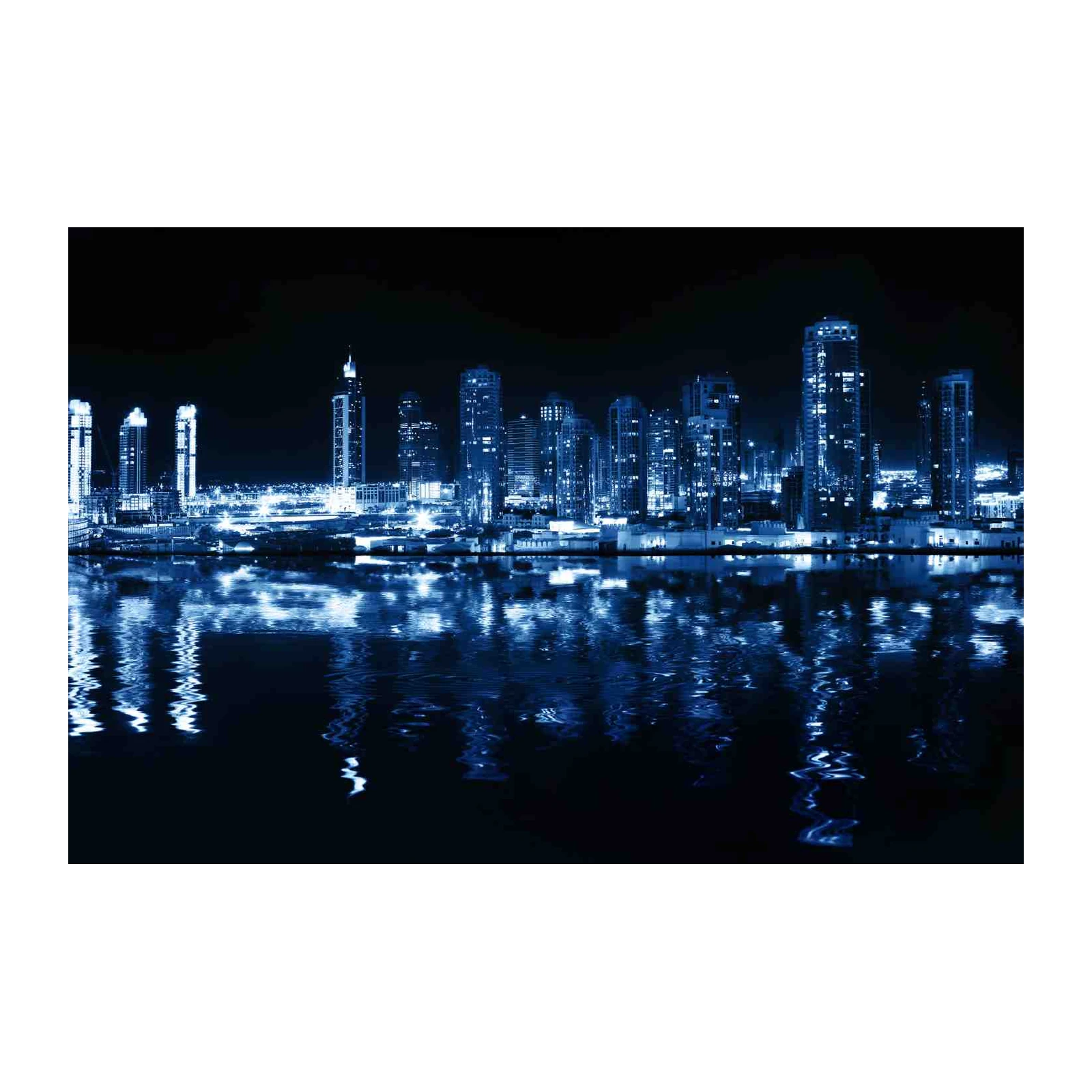 Blue Cityscape Night Reflection Wall Art