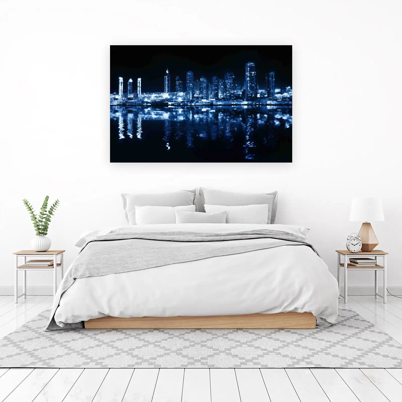 Blue Cityscape Night Reflection Wall Art