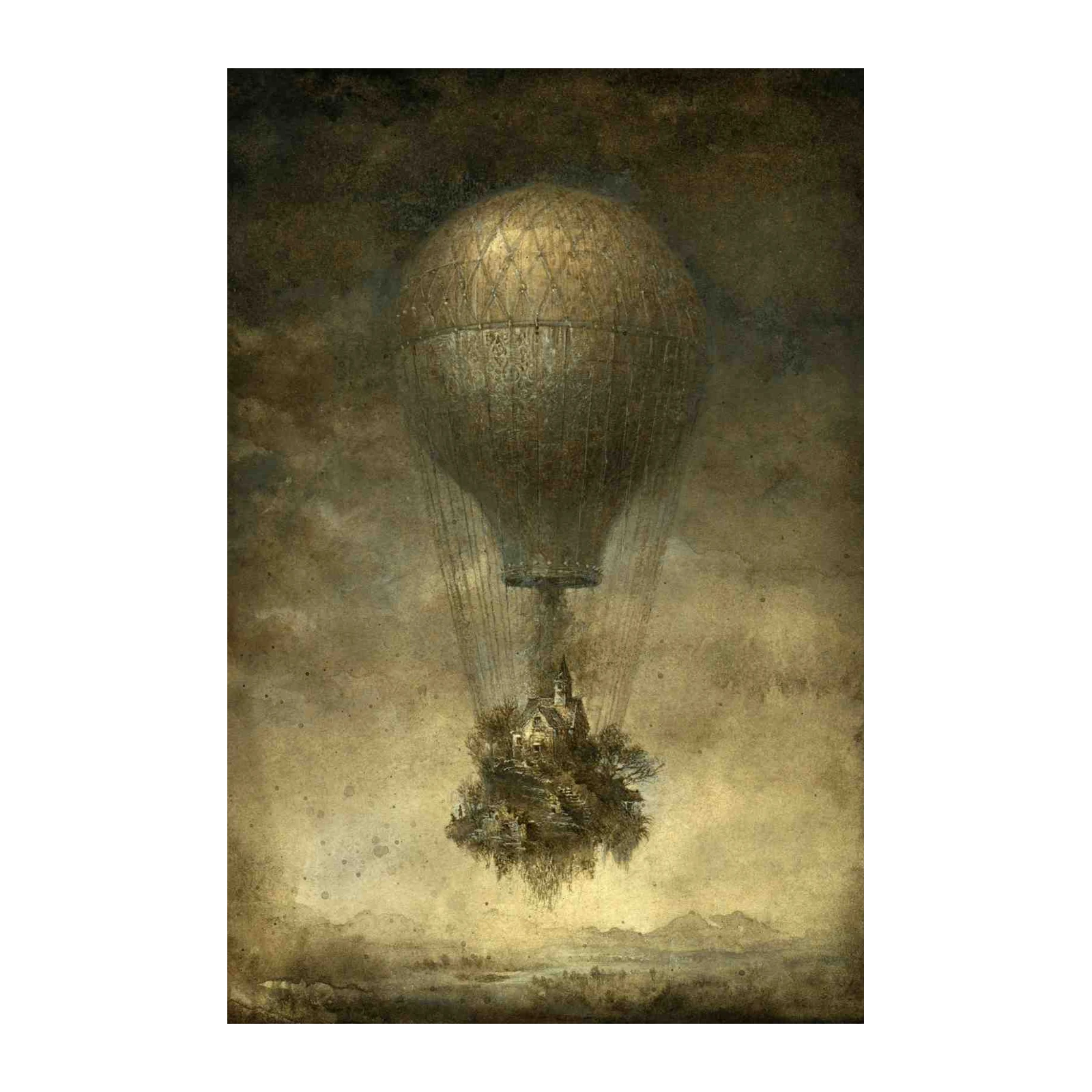 Steampunk Floating Island & Hot Air Balloon Wall Art