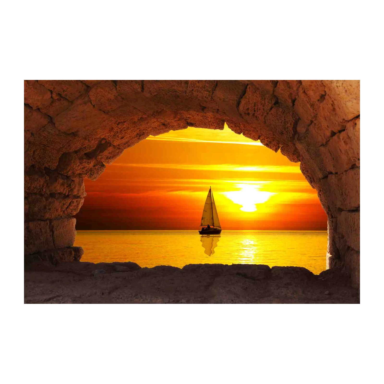 Golden Sunset Sailboat Arch Wall Art