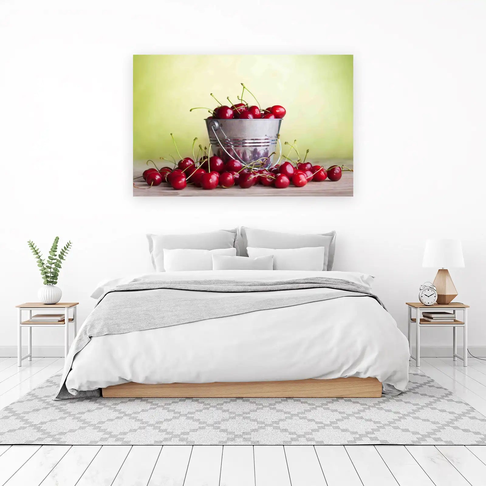 Fresh Red Cherries in Bucket Wall Art
