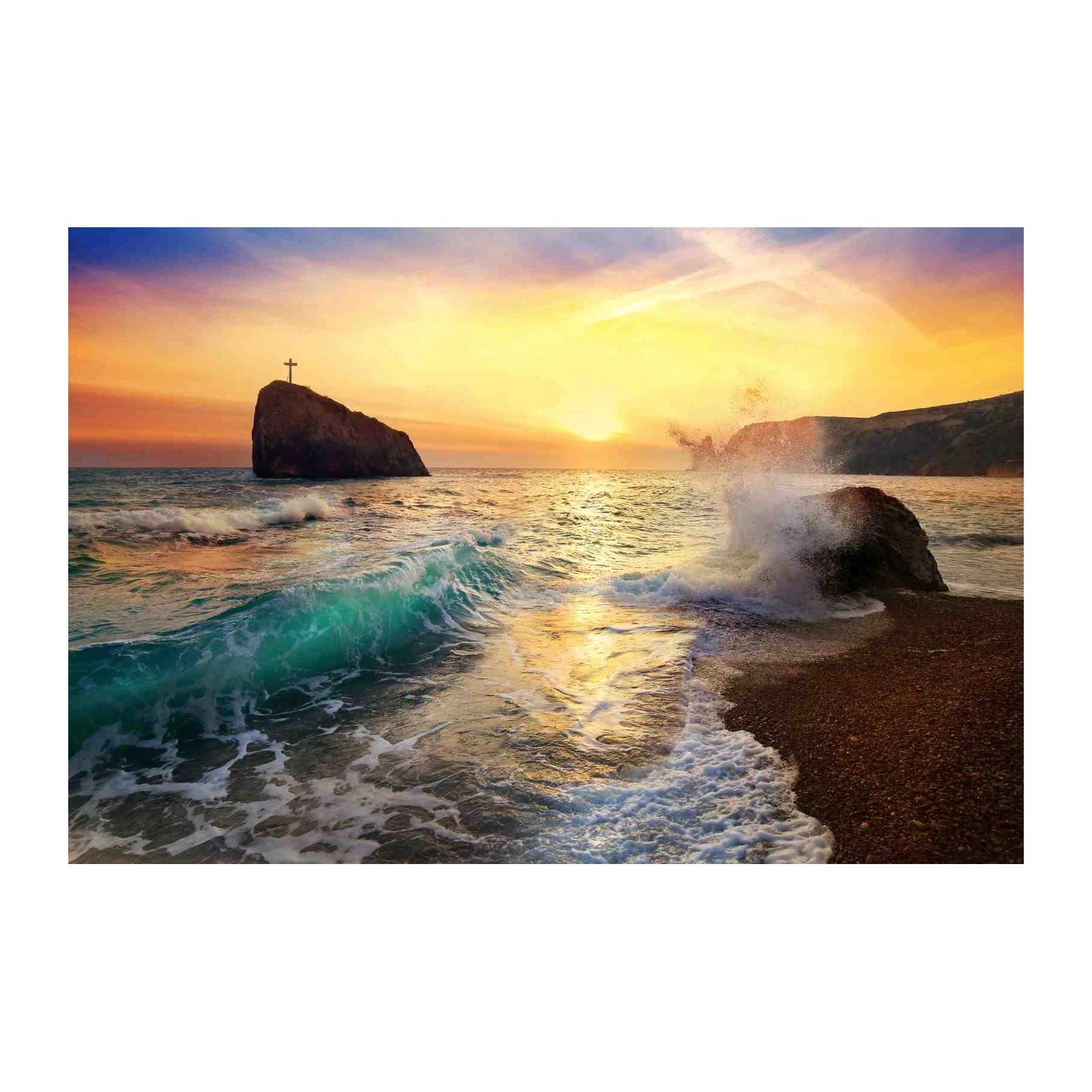 Serene Cross Sunset Beach Wall Art