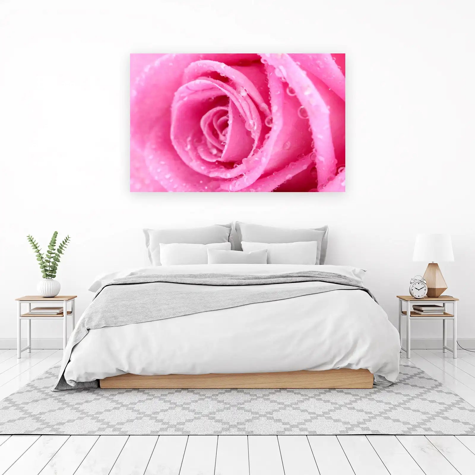 Vibrant Pink Rose Dew Drops Wall Art
