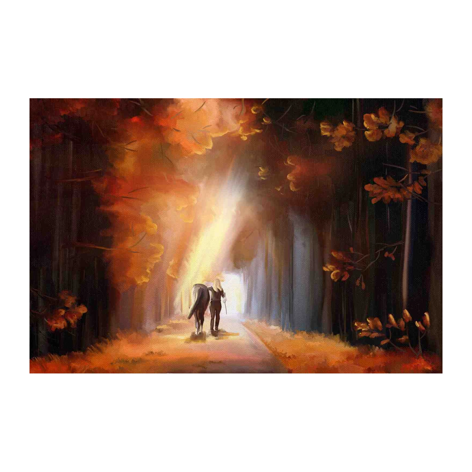 Serene Horse & Rider Autumn Path Wall Art