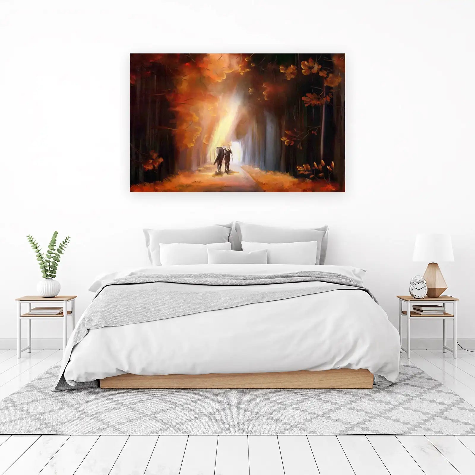 Serene Horse & Rider Autumn Path Wall Art