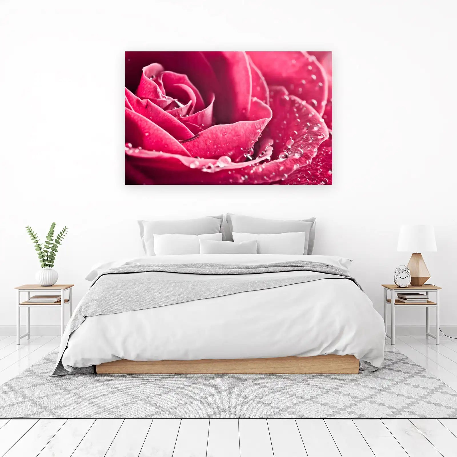 Vibrant Pink Rose with Dewdrops Wall Art