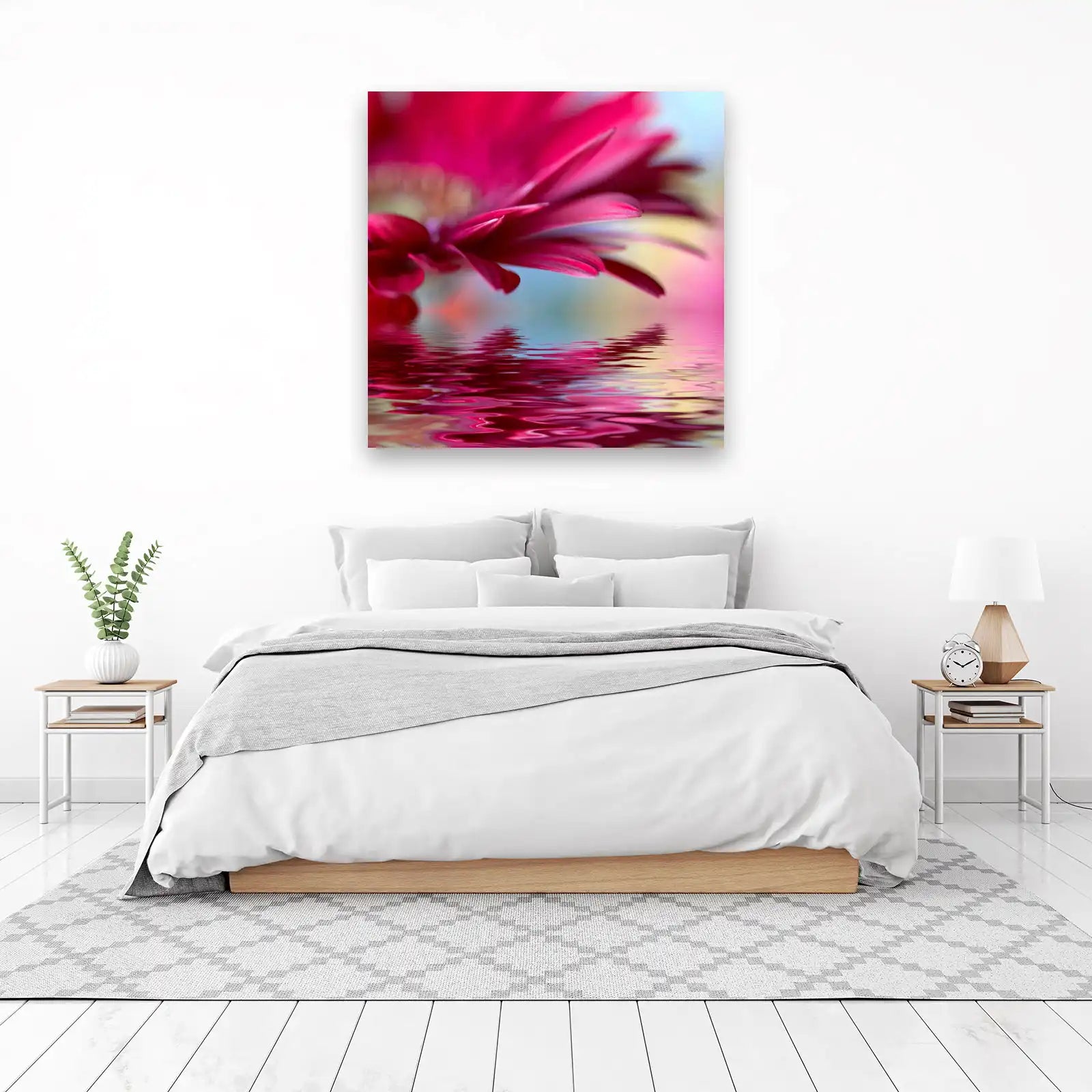 Vibrant Magenta Gerbera Daisy Water Reflection Wall Art