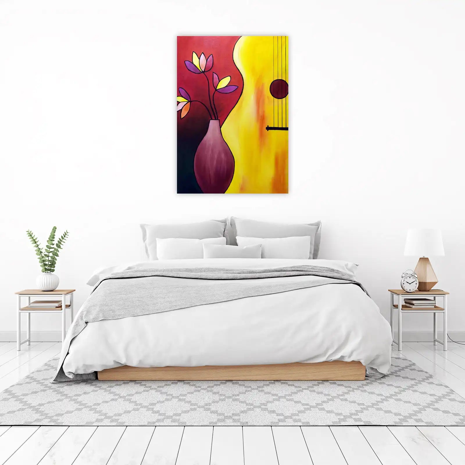 Vibrant Guitar & Flowers Wall Art
