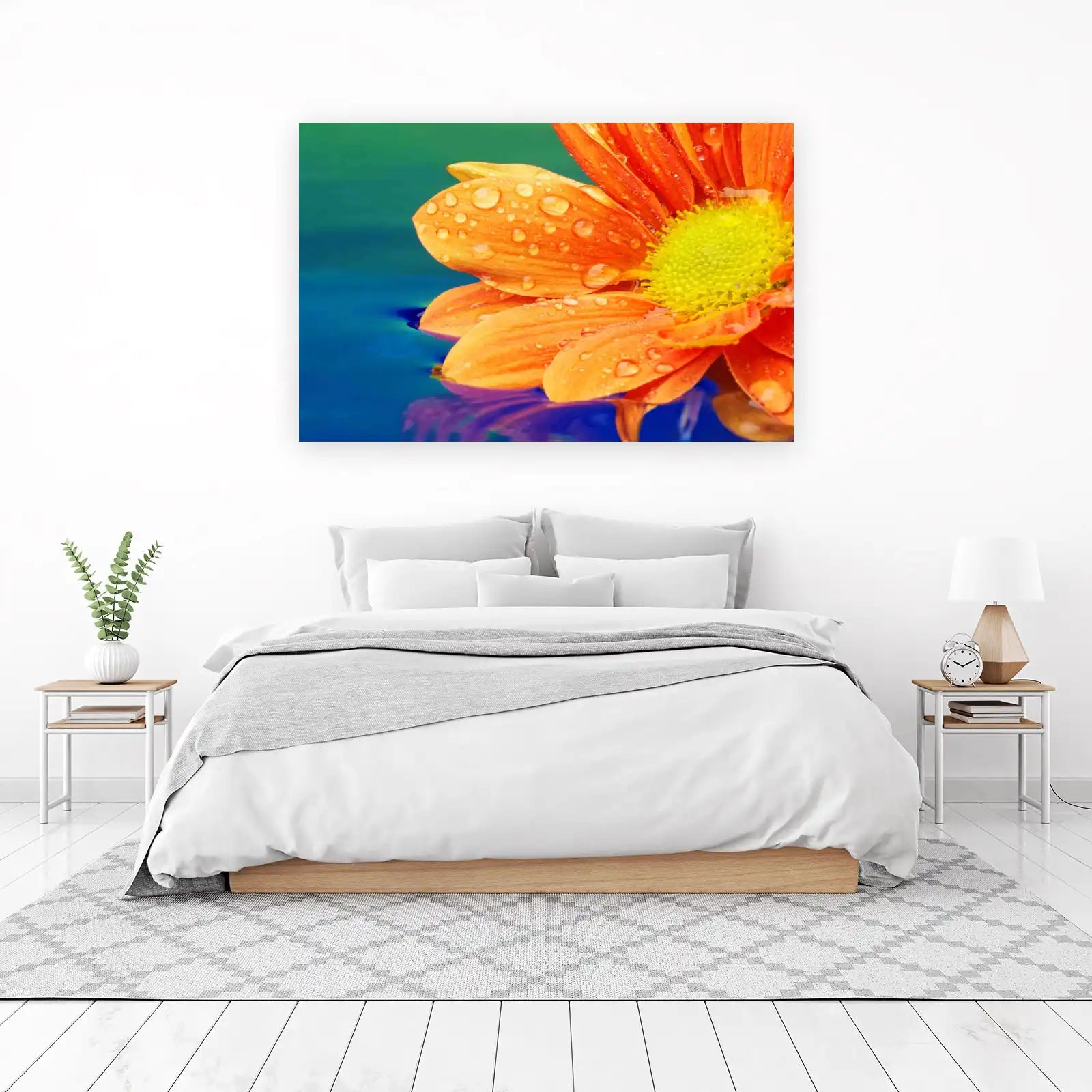 Vibrant Orange Flower with Water Droplets Wall Art