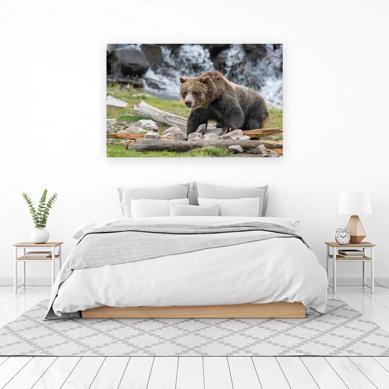 Majestic Grizzly Bear Waterfall Wall Art