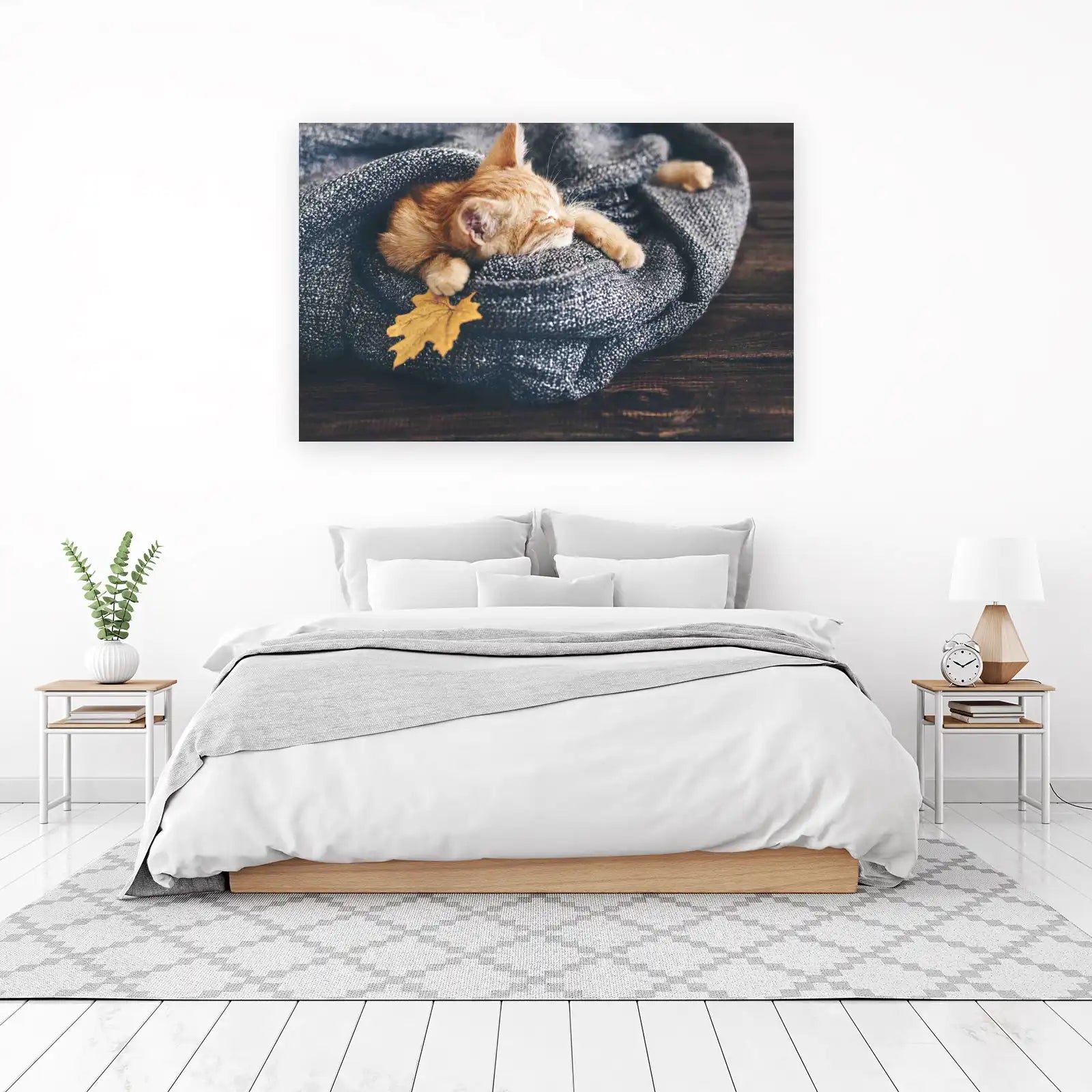Cozy Orange Kitten Autumn Nap Wall Art