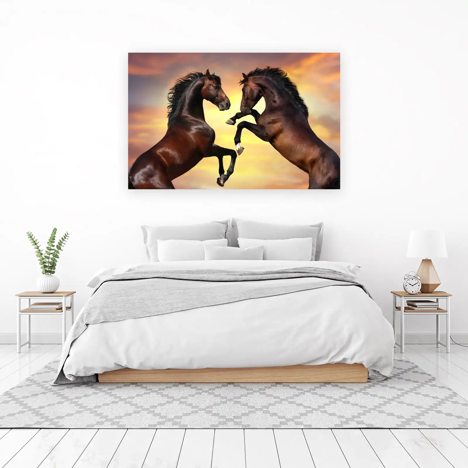 Majestic Rearing Horses Sunset Wall Art