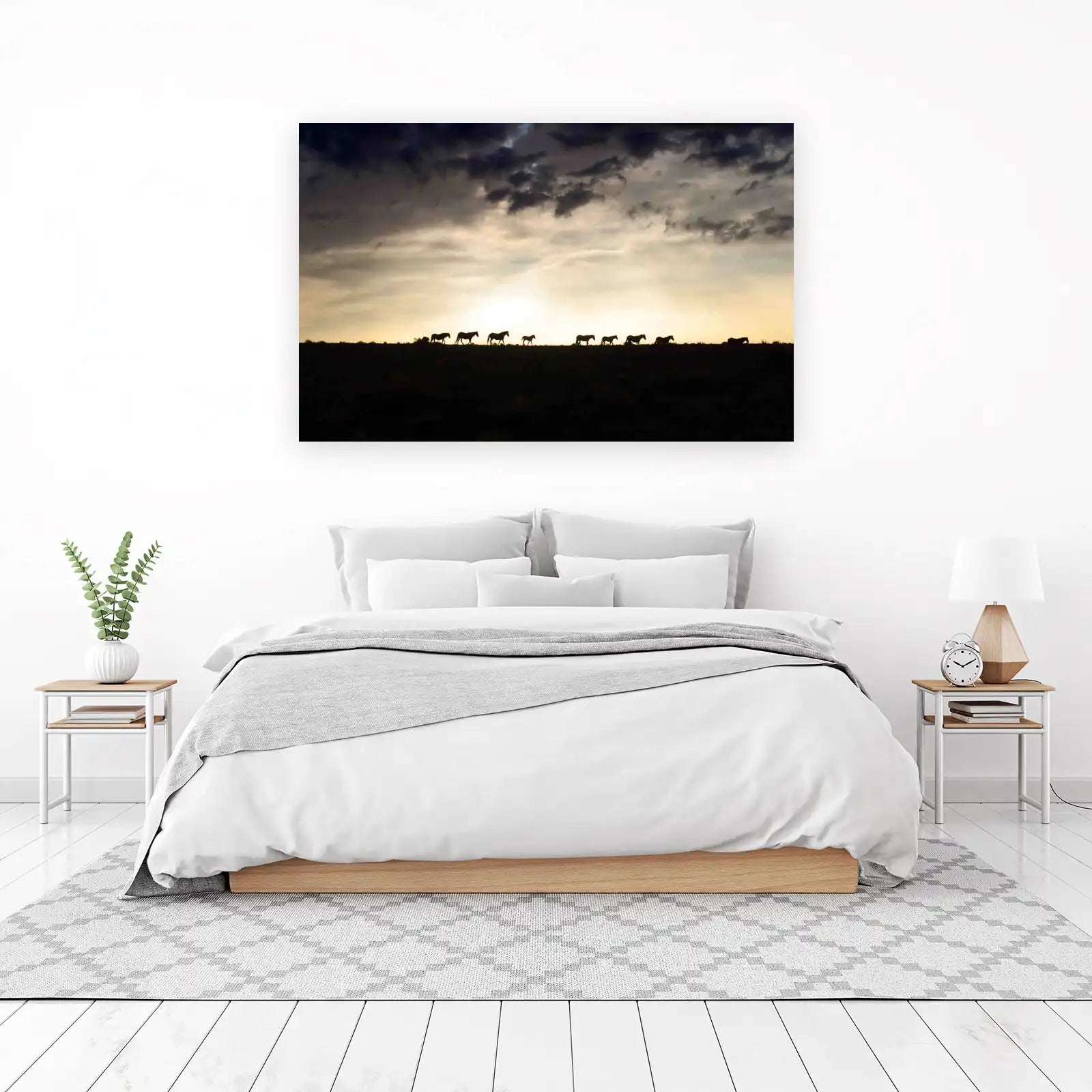 Majestic Horse Herd Sunset Silhouette Wall Art