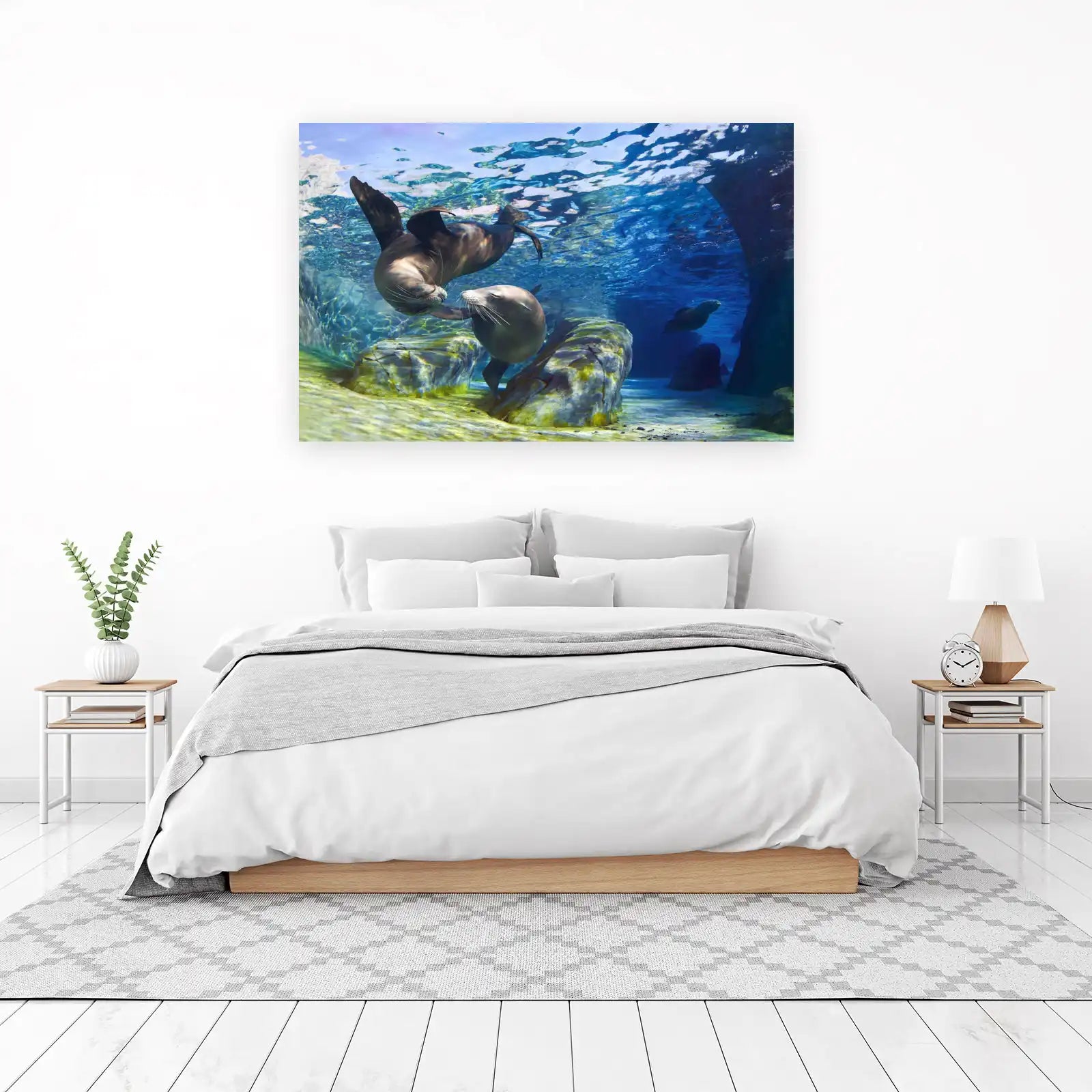 Graceful Sea Lions Underwater Wall Art