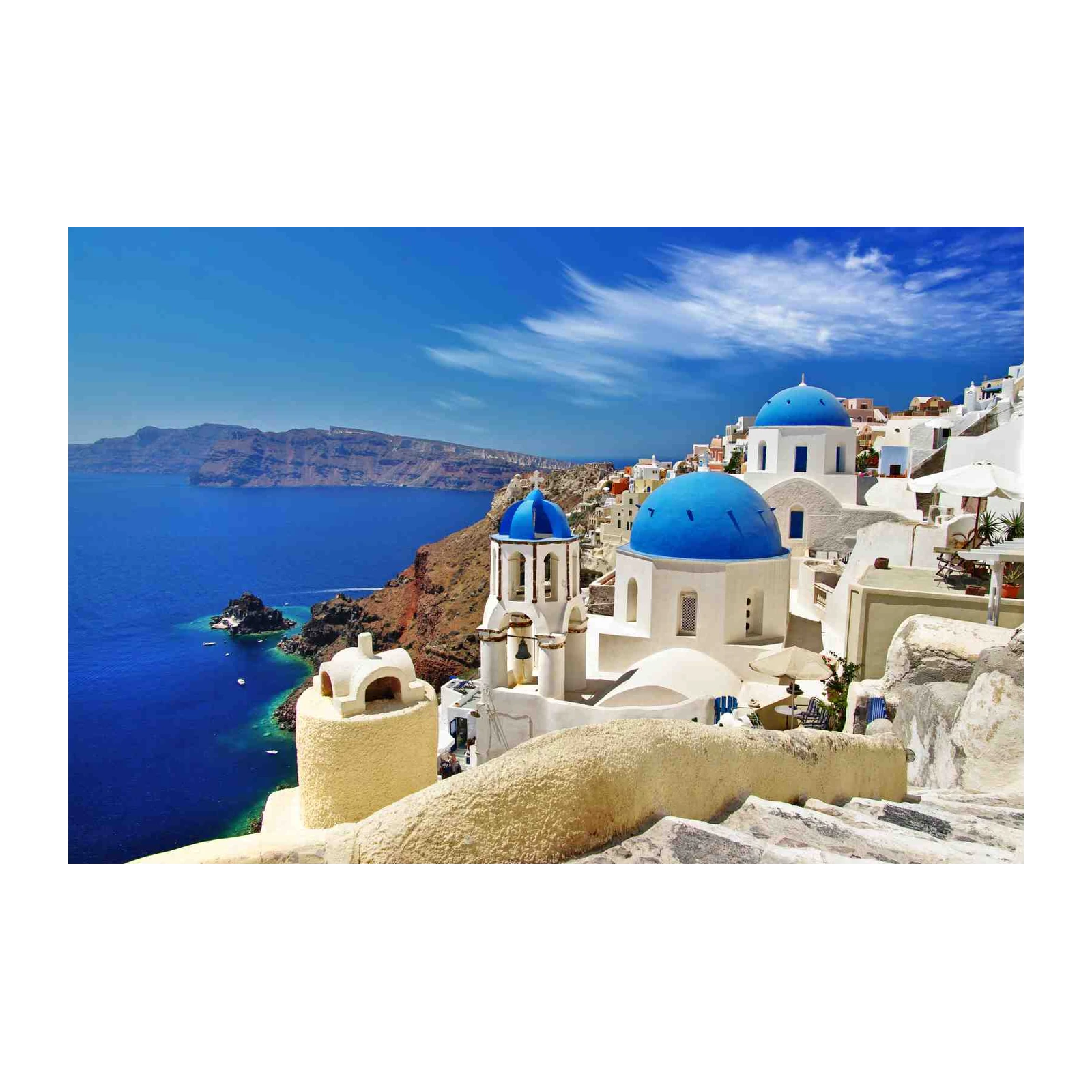 Santorini Blue Dome Village Wall Art