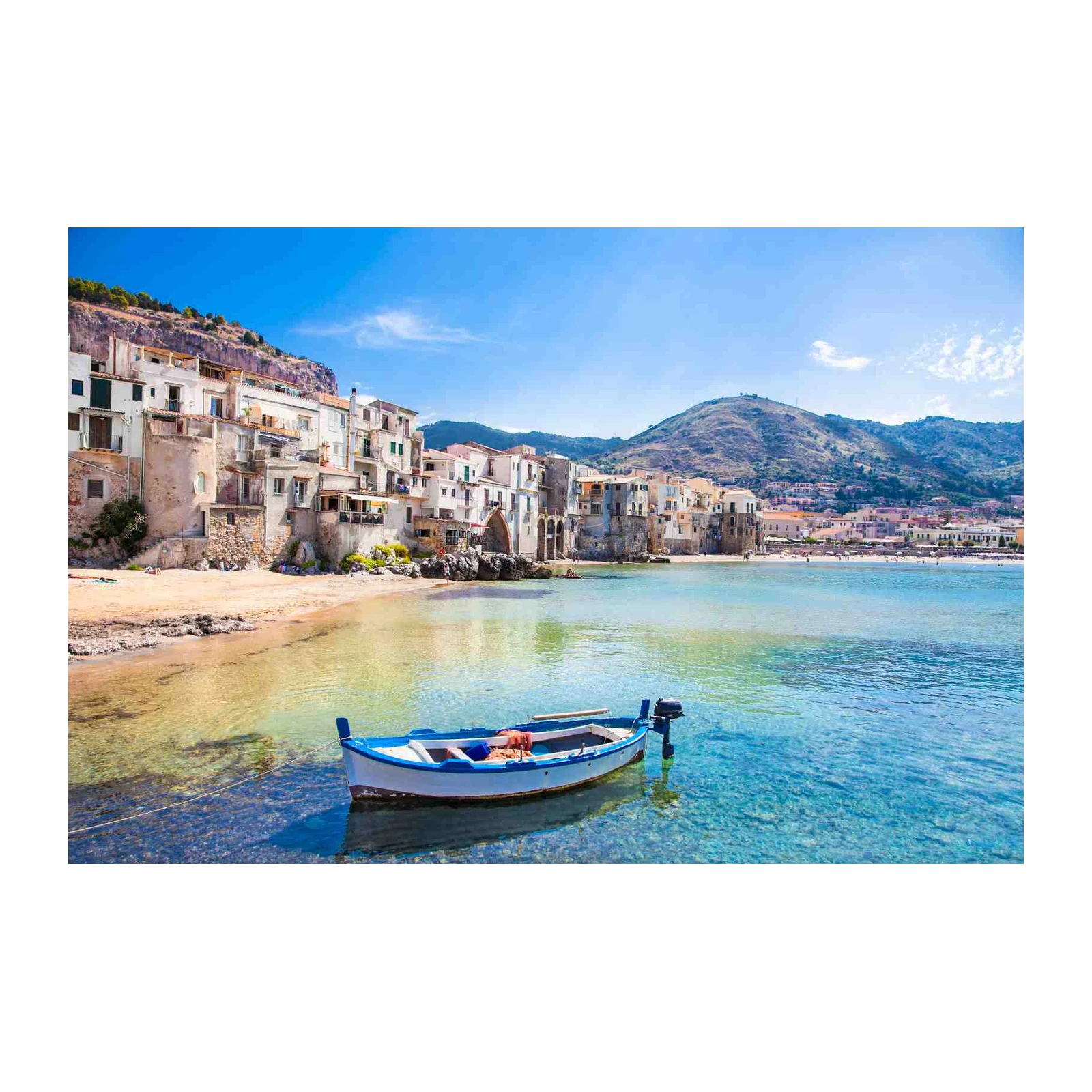 Serene Italian Coastal Town Beach Boat Wall Art