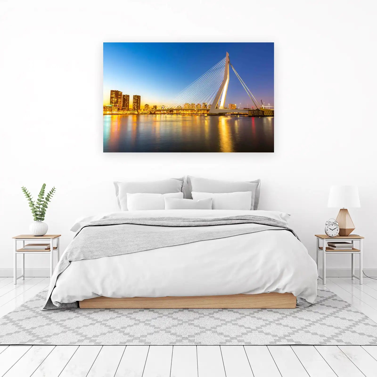 Rotterdam Cityscape Bridge Evening Wall Art