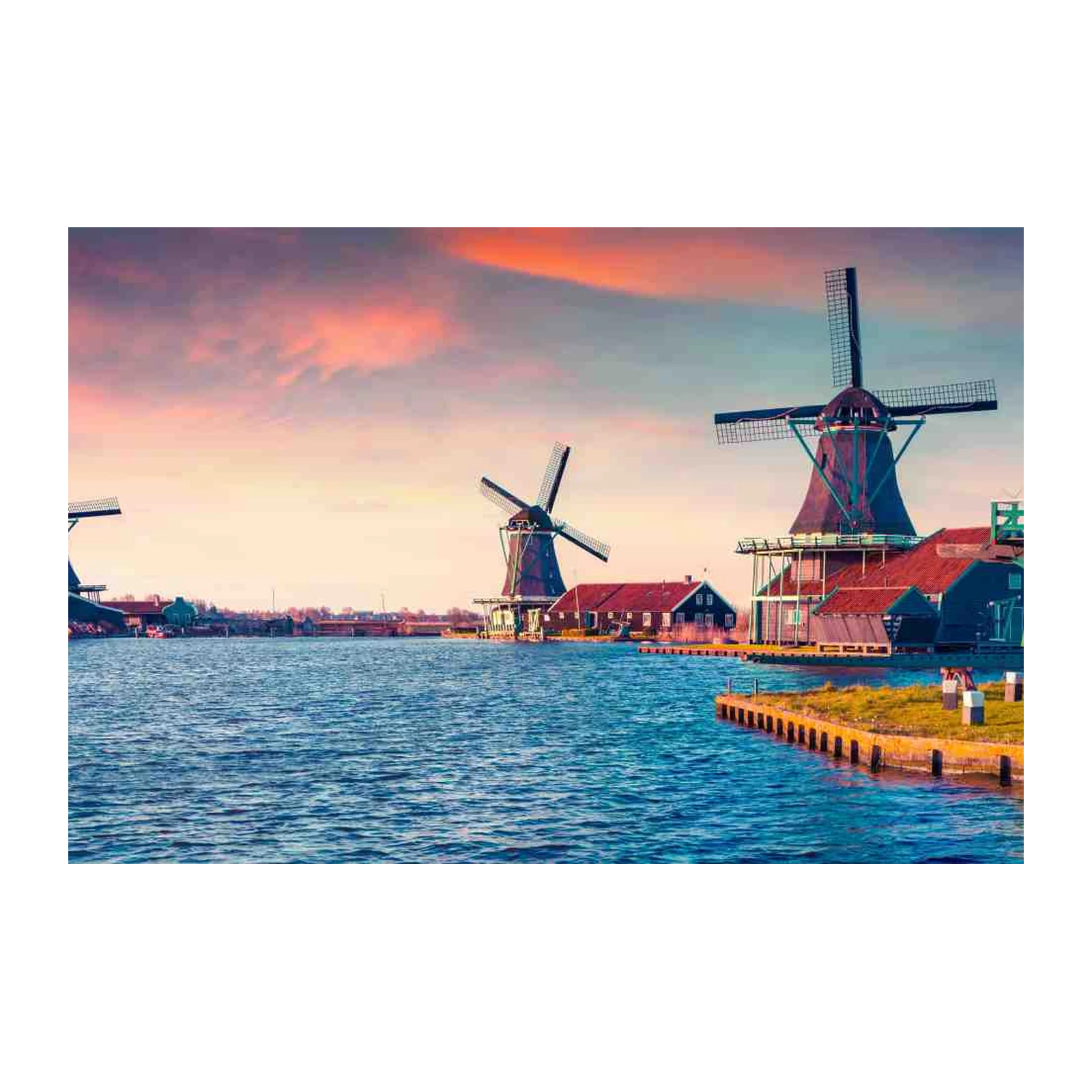 Scenic Dutch Windmills Sunset Wall Art