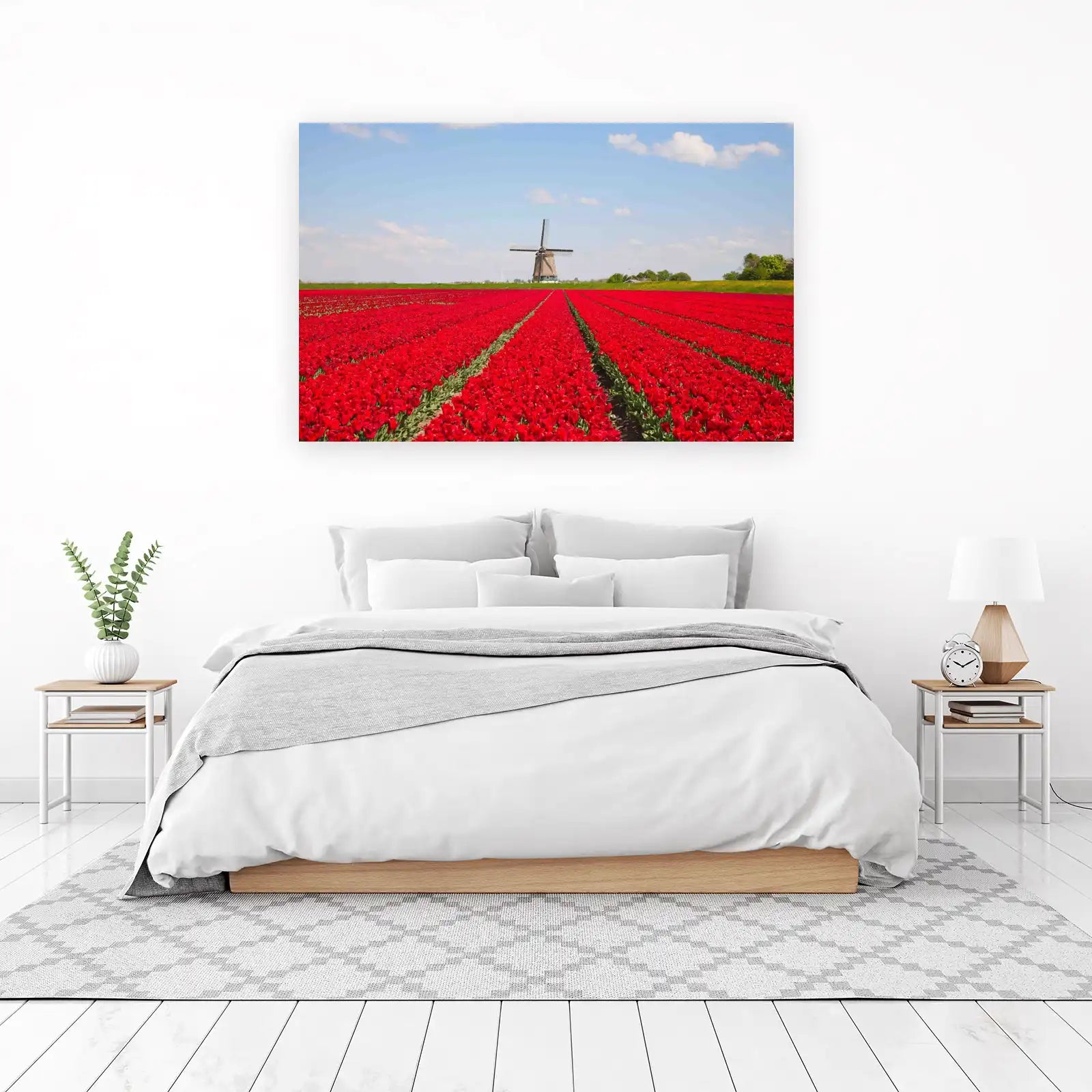 Red Tulip Field Windmill Wall Art