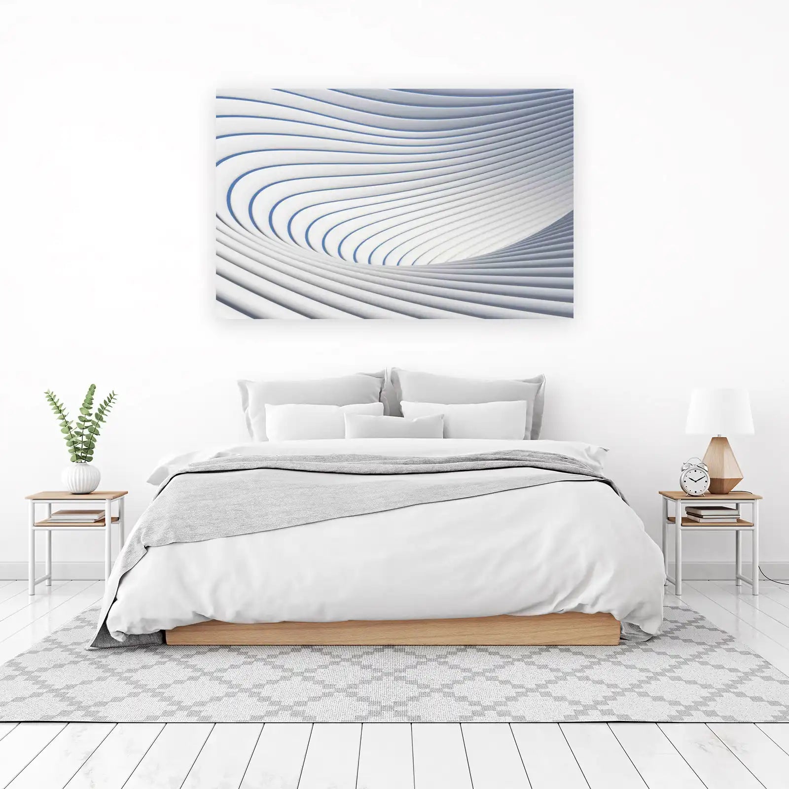 Abstract Waves White & Blue Wall Art