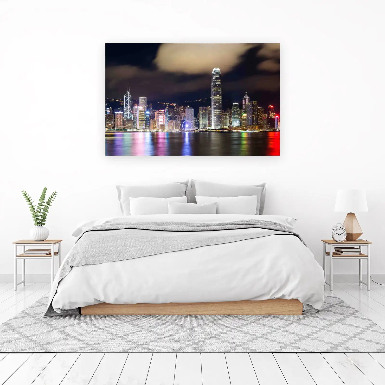 Vibrant Hong Kong Skyline Night Wall Art