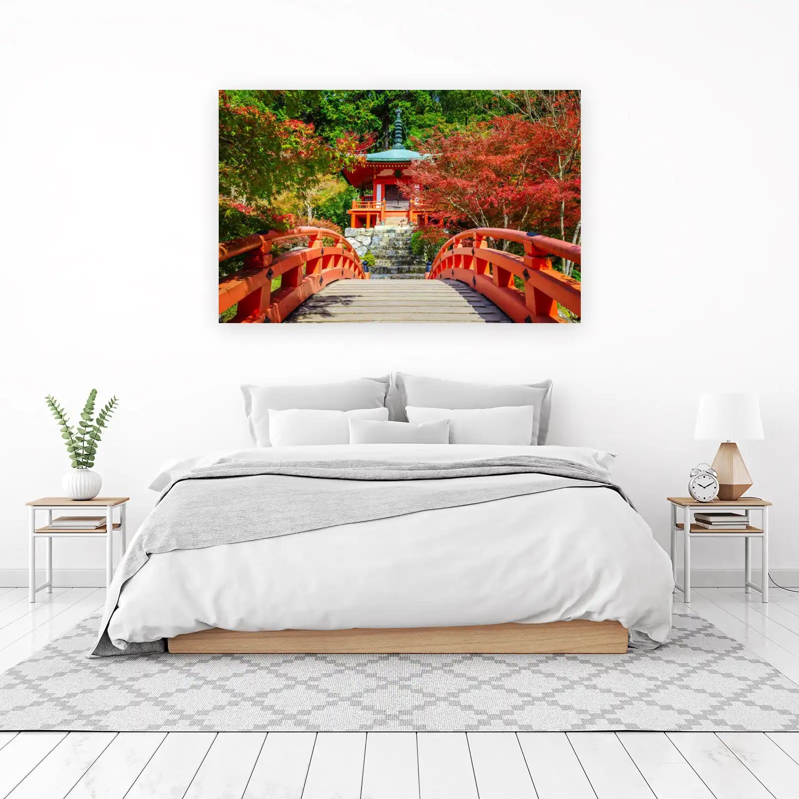 Vibrant Japanese Pagoda & Bridge Wall Art