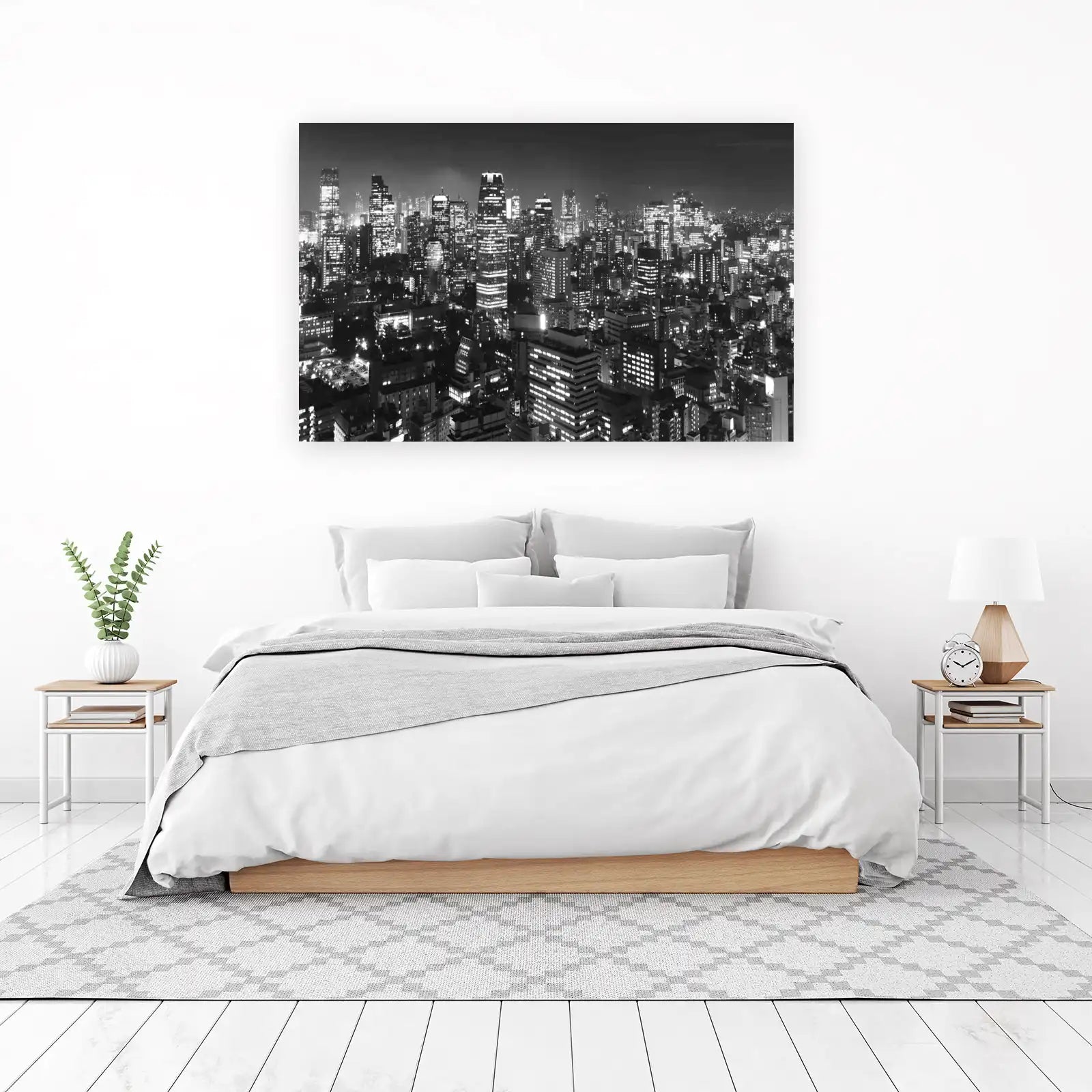 Black & White Cityscape at Night Wall Art