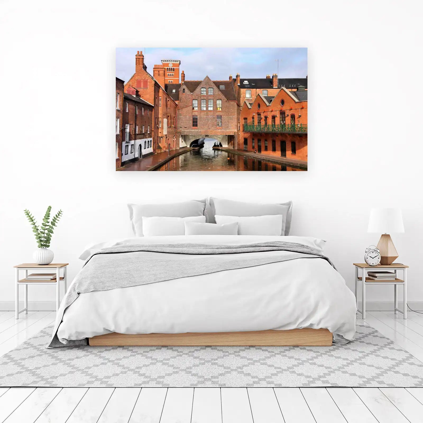 Urban Canal View Brick Building Wall Art