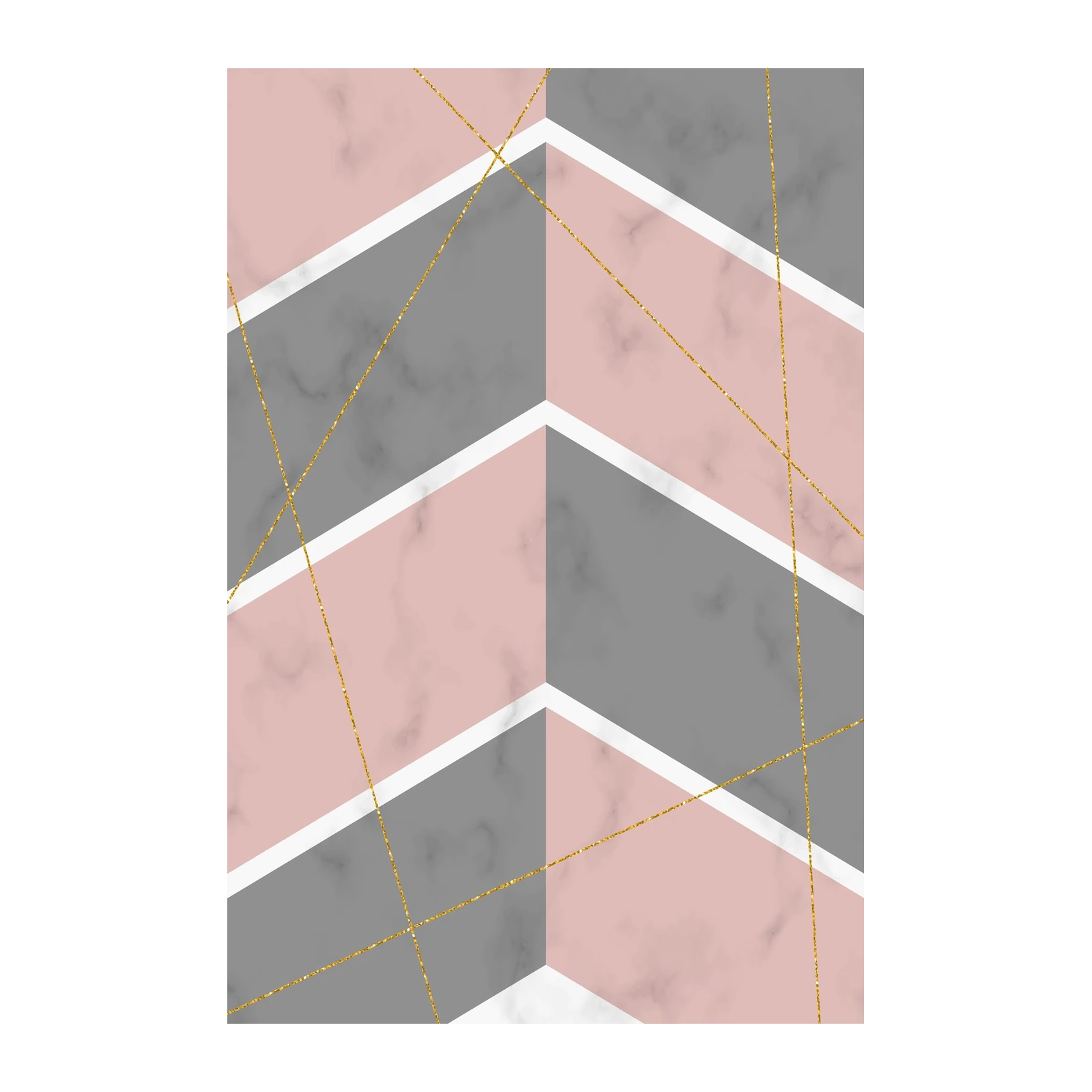 Geometric Pink Grey Gold Marble Chevron Wall Art