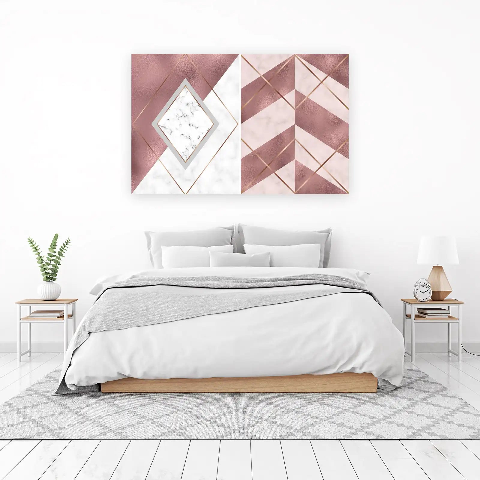 Rose Gold Marble Geometric Wall Art