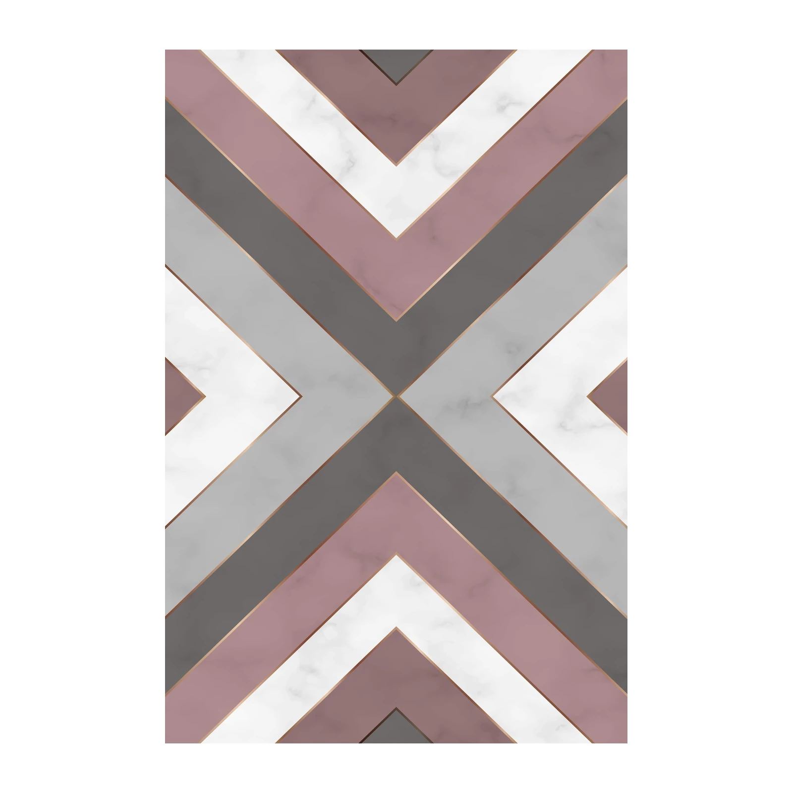 Geometric Rose Gold Marble Chevron Wall Art