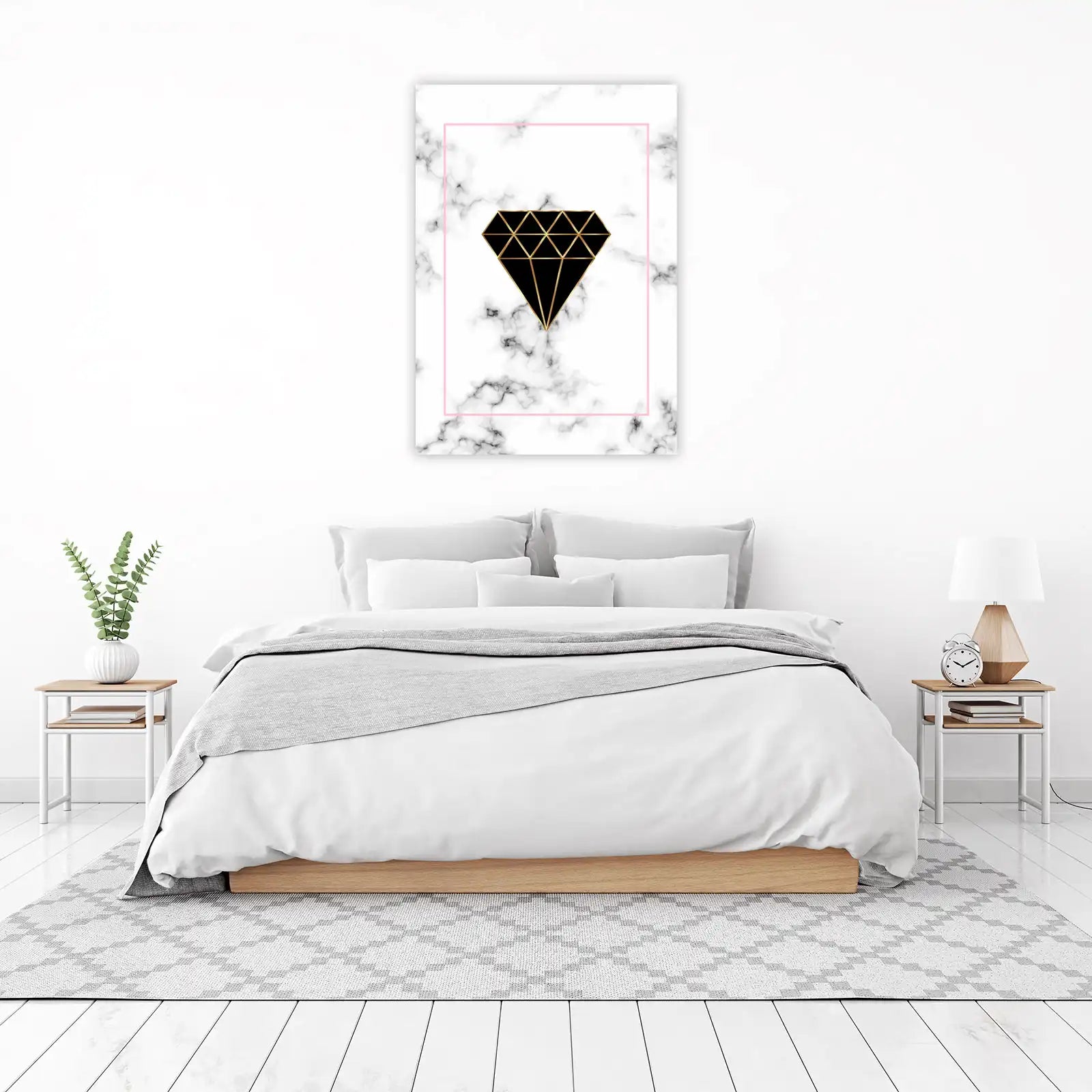 Chic Diamond Marble Pink Frame Wall Art