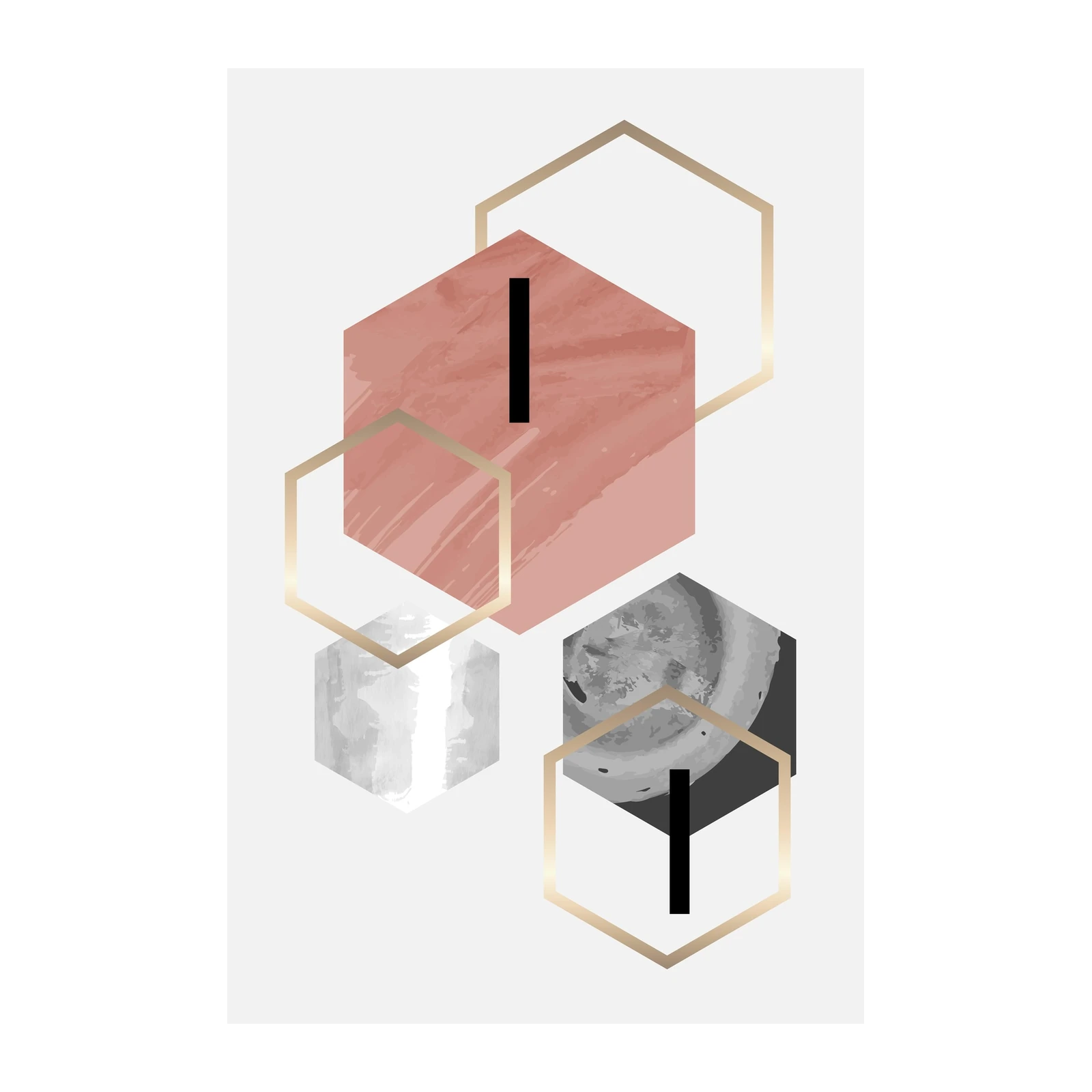 Geometric Hexagon Blush & Moon Wall Art