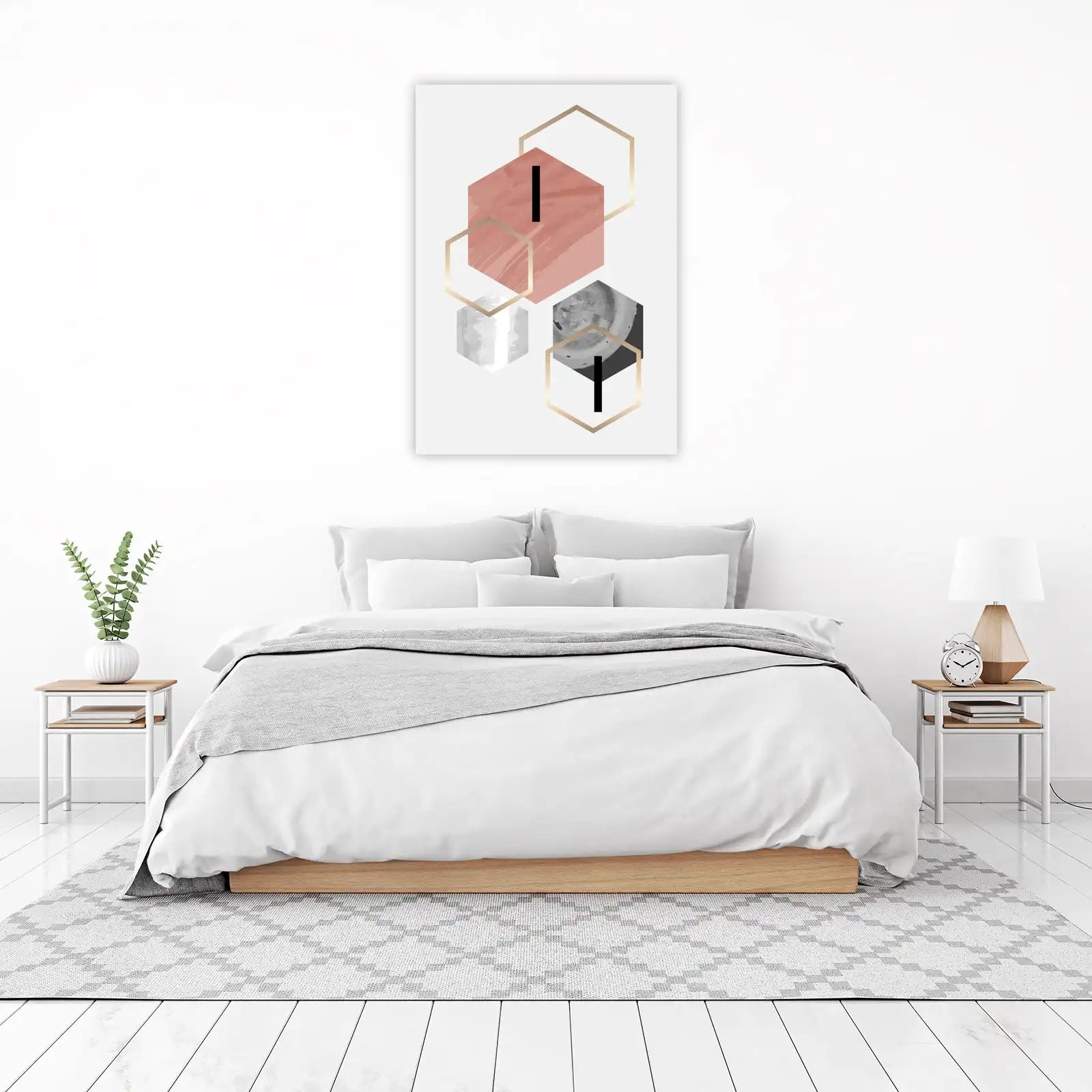 Geometric Hexagon Blush & Moon Wall Art