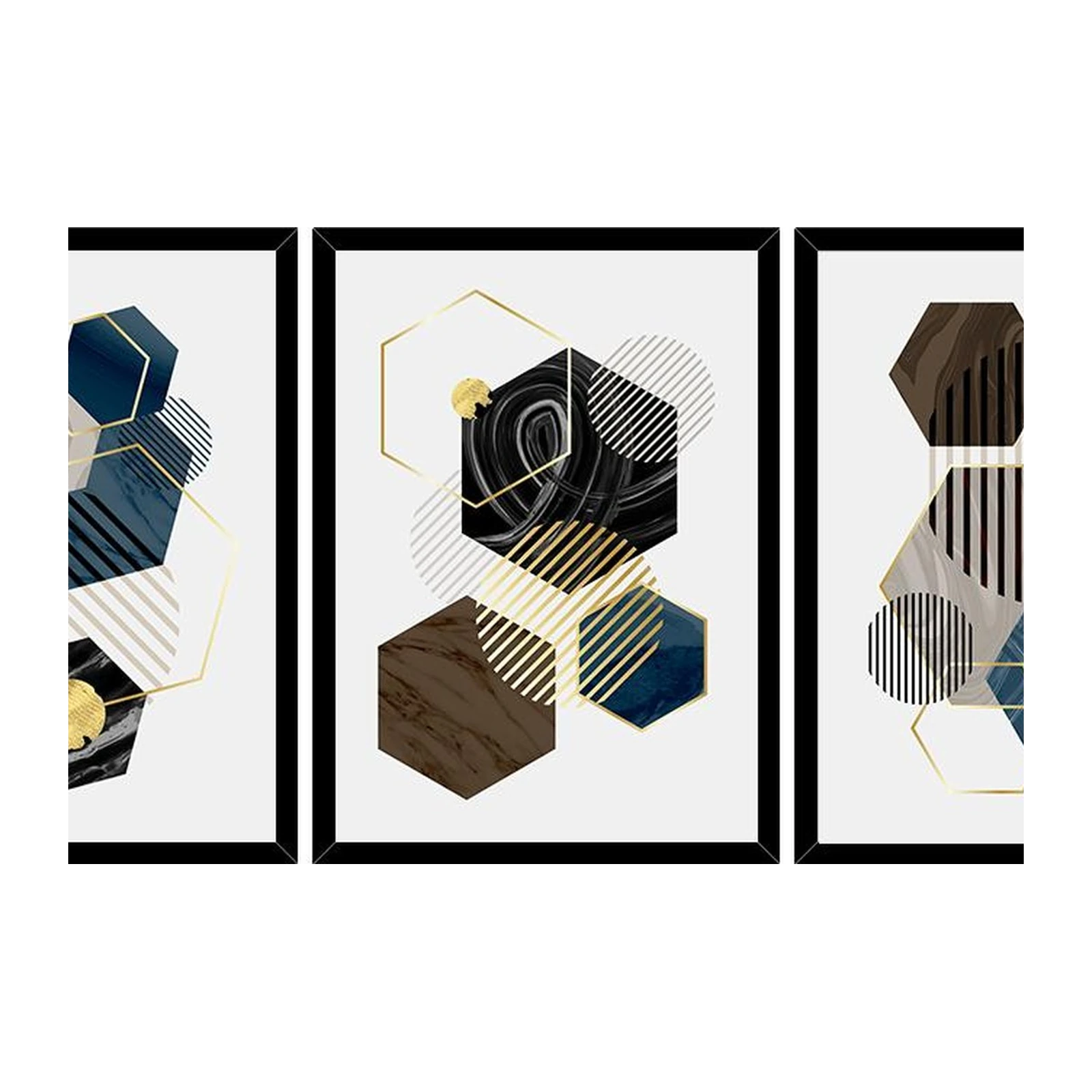 Geometric Hexagon Gold Abstract Wall Art Wall Art