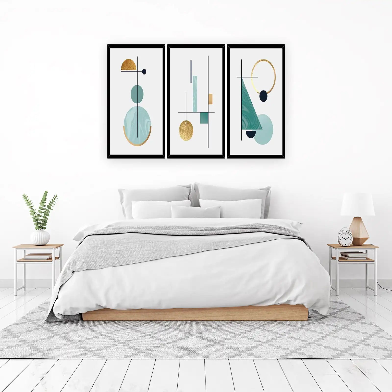 Abstract Geometric Teal Gold Set Wall Art