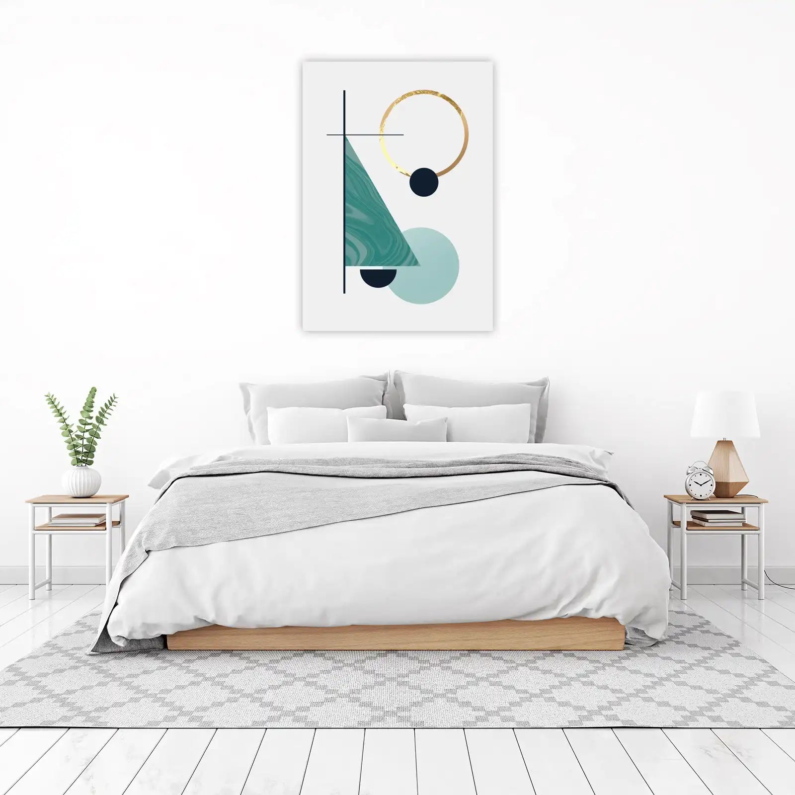Modern Teal Gold Geometric Abstract Wall Art