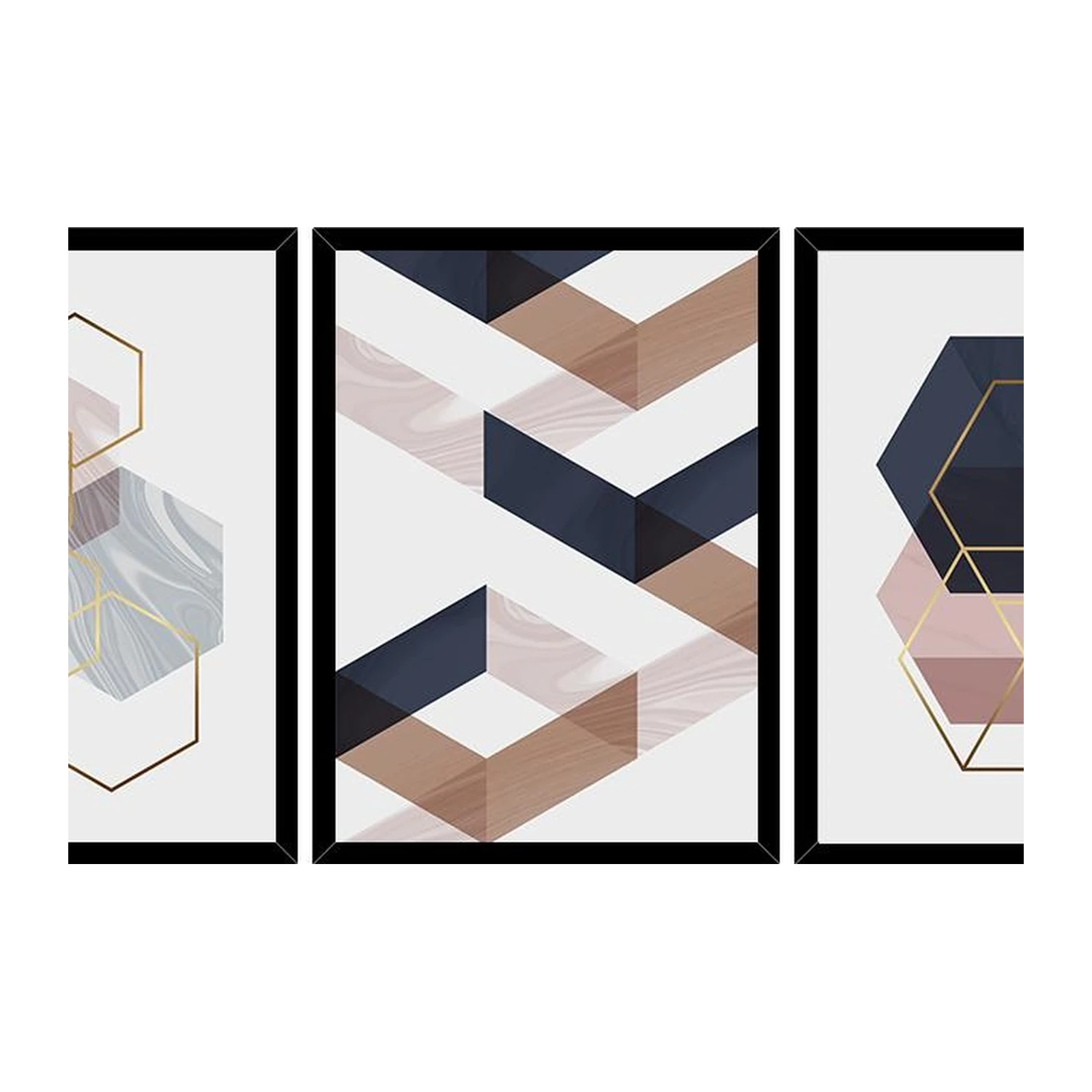 Geometric Hexagon Gold Wall Art Wall Art